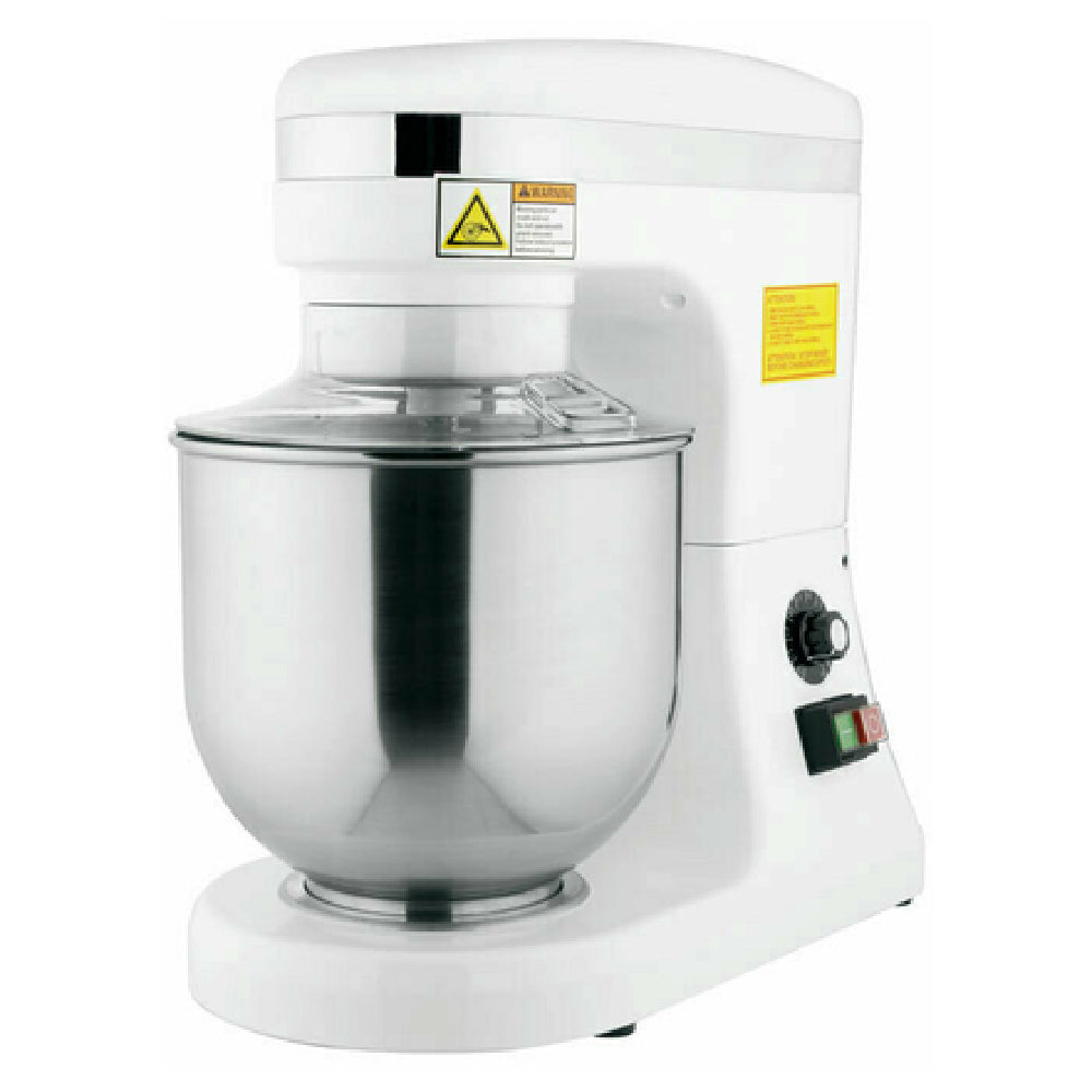 Omcan 44306 7 Quart Planetary Mixer Variable Speed Stainless Steel Whisk and Attachments