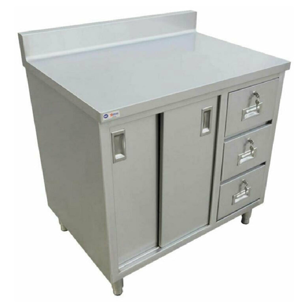Omcan 45284 48 Inch Work Table Cabinet Base with Sliding Doors and 3 Drawers