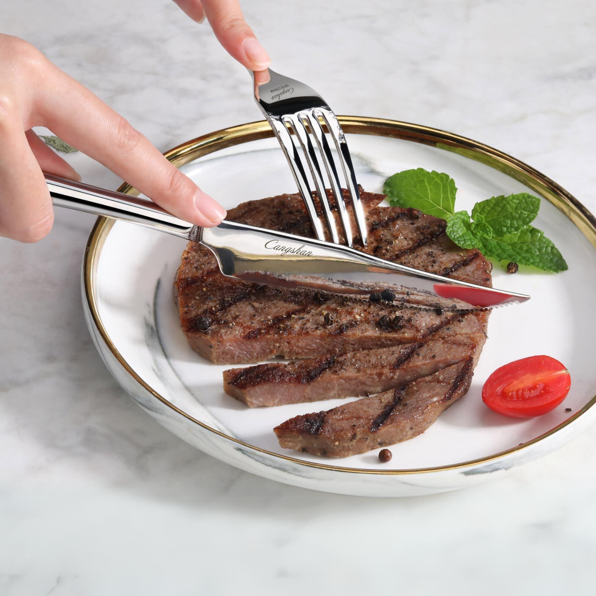 Cangshan 1027044 RAIN II Series 8-Piece Forged Steak Knife Set