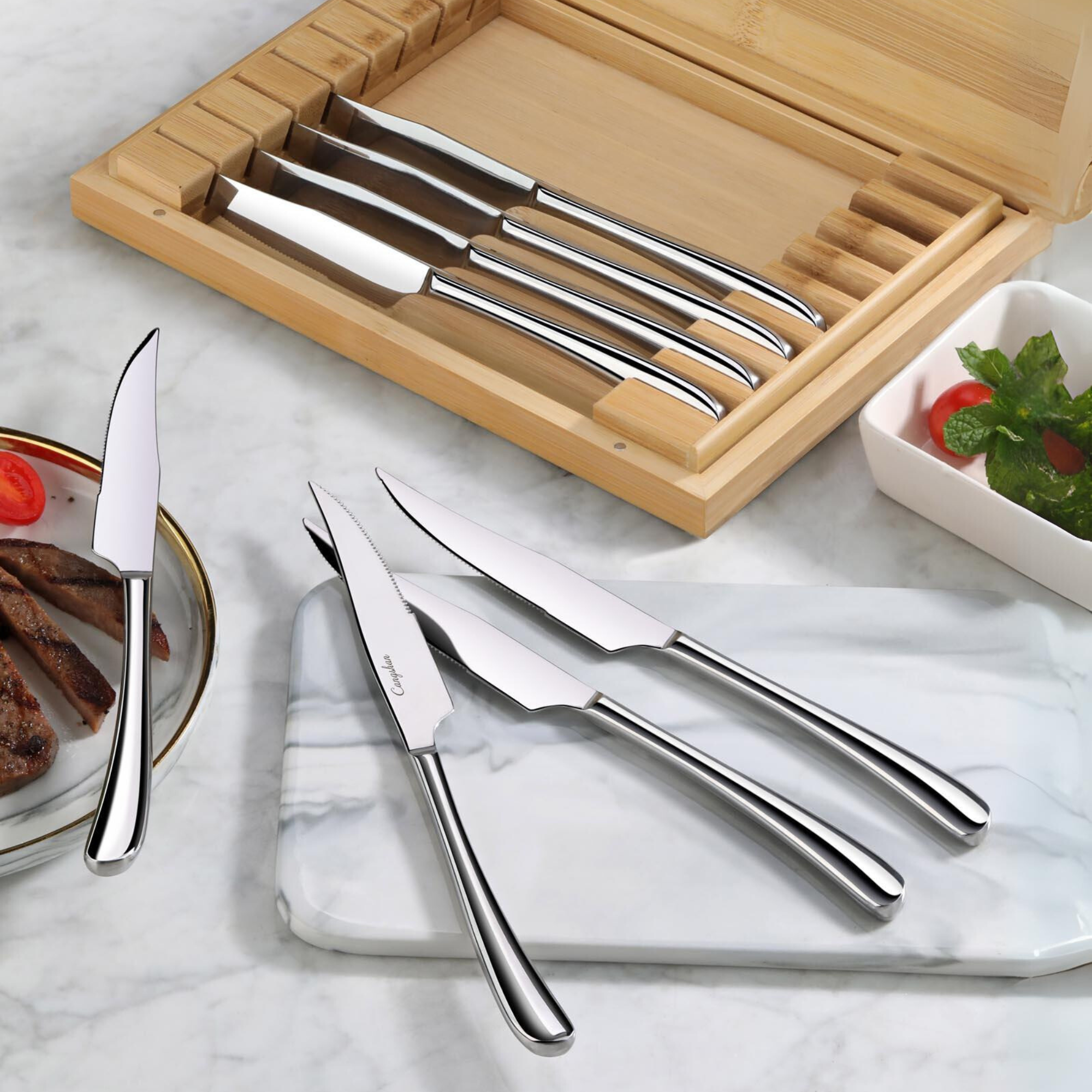Cangshan 1027044 RAIN II Series 8-Piece Forged Steak Knife Set