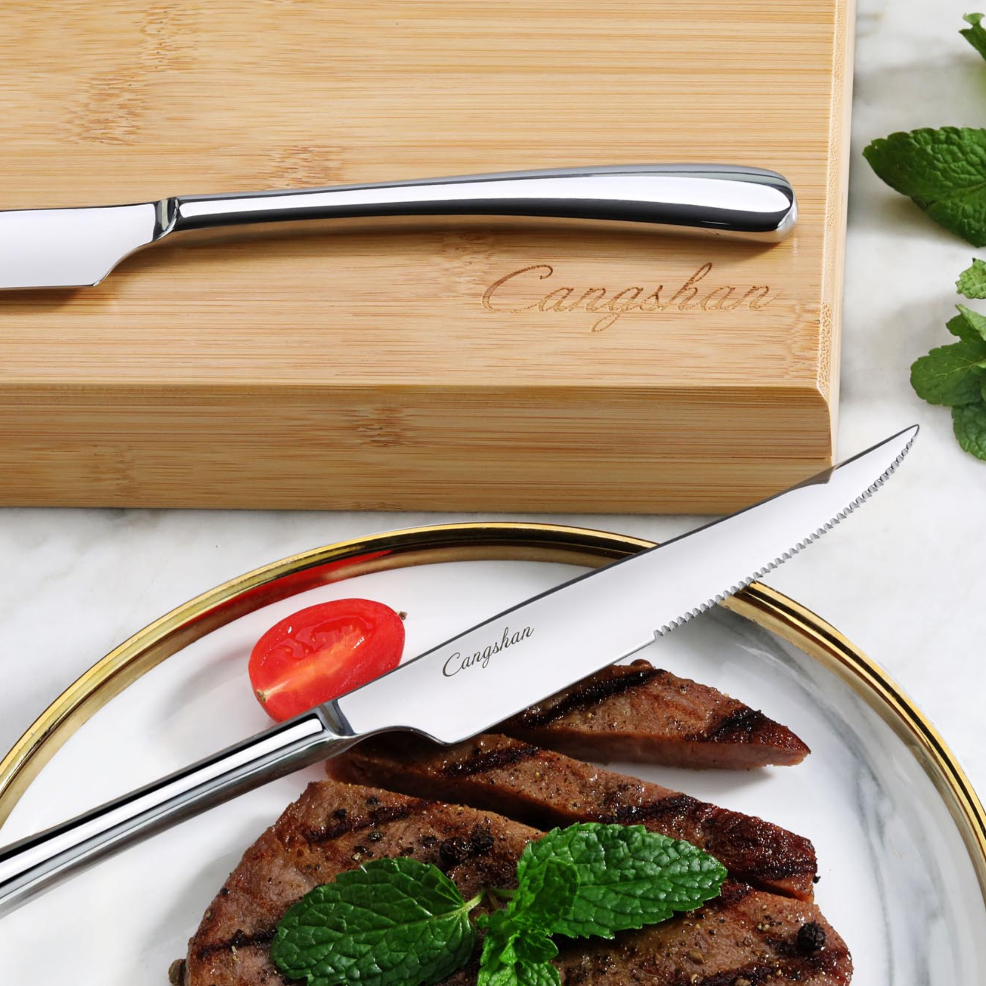 Cangshan 1027044 RAIN II Series 8-Piece Forged Steak Knife Set
