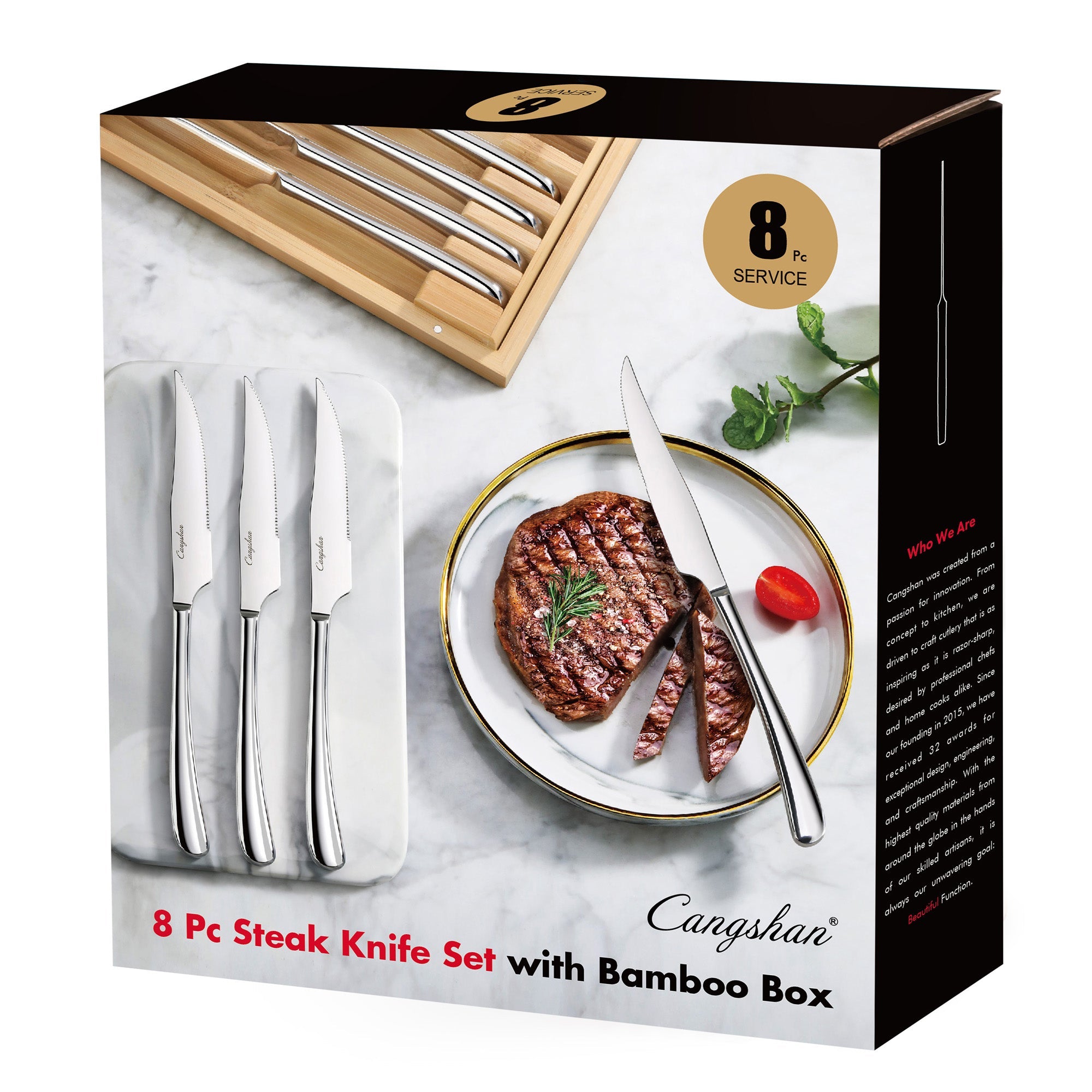 Cangshan 1027044 RAIN II Series 8-Piece Forged Steak Knife Set