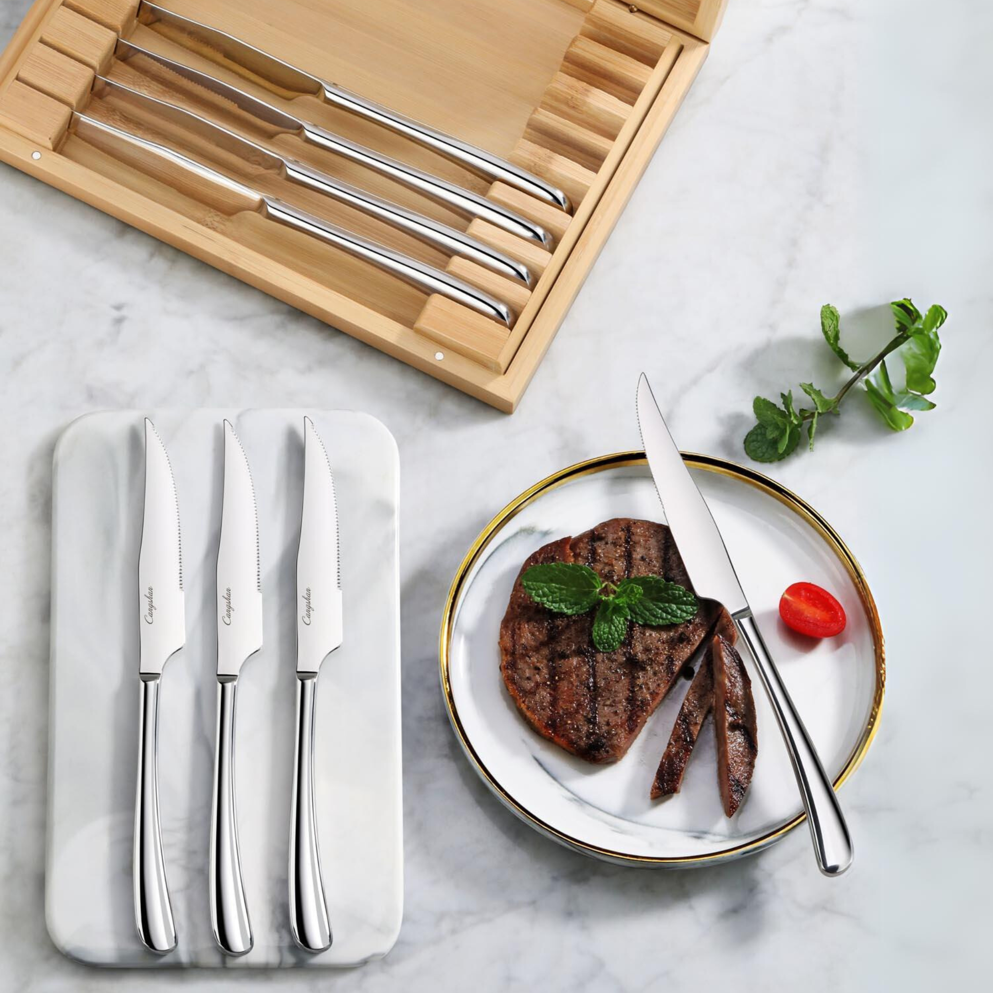 Cangshan 1027044 RAIN II Series 8-Piece Forged Steak Knife Set