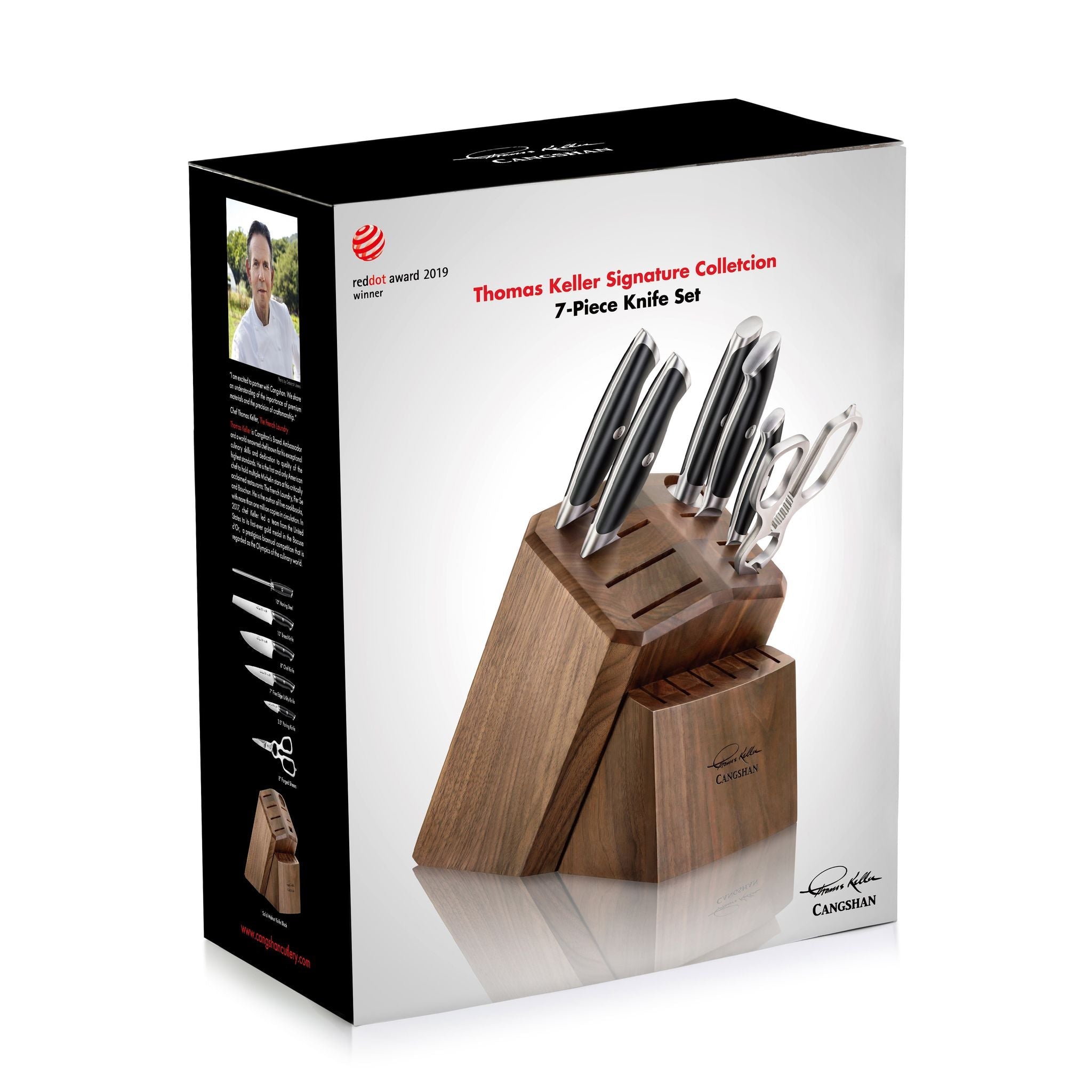 Cangshan 1025583 TKSC 7-Piece Knife Block Set with 8 Spare Slots - White
