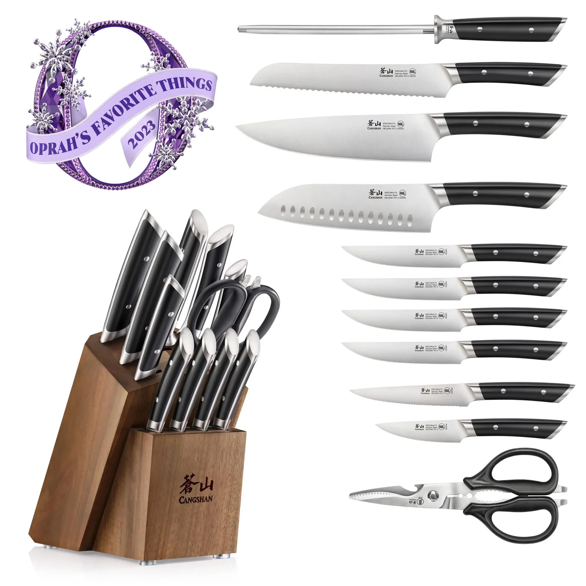 Cangshan 503312 HELENA Series 12-Piece Knife Block Set - Black / 12-Piece