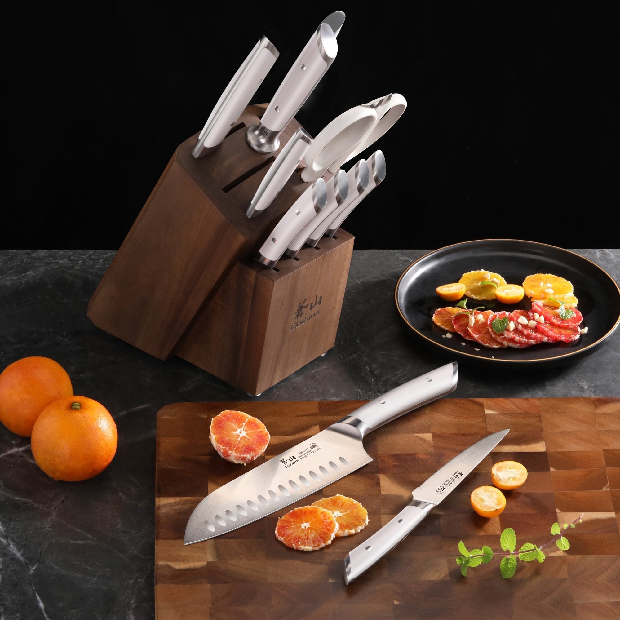 Cangshan 503497 HELENA Series 12-Piece Knife Block Set - White / 12-Piece