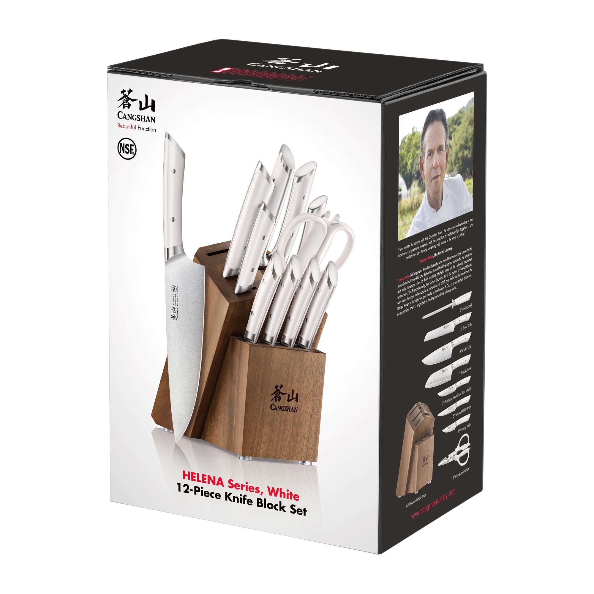 Cangshan 503497 HELENA Series 12-Piece Knife Block Set - White / 12-Piece