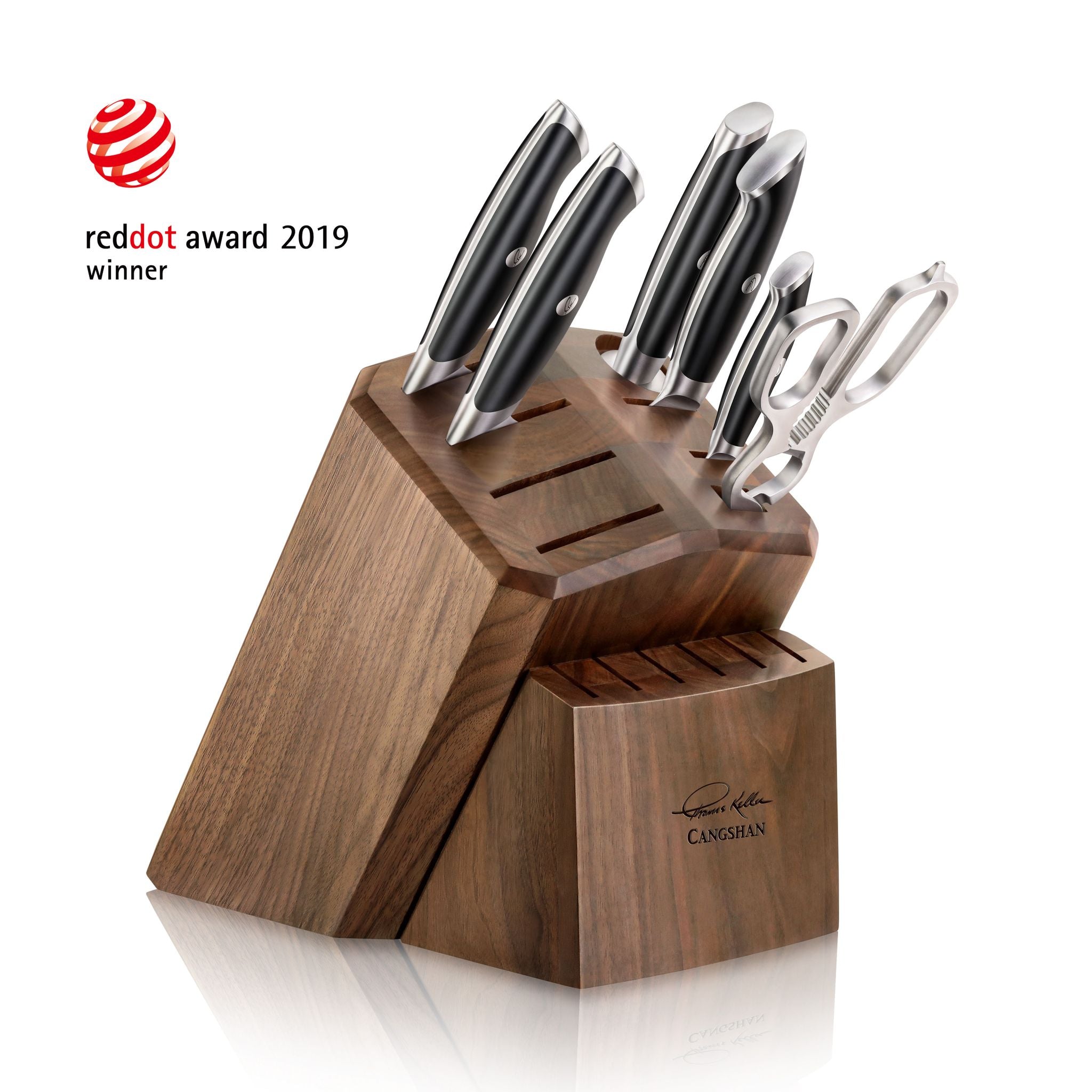 Cangshan 1025583 TKSC 7-Piece Knife Block Set with 8 Spare Slots - White