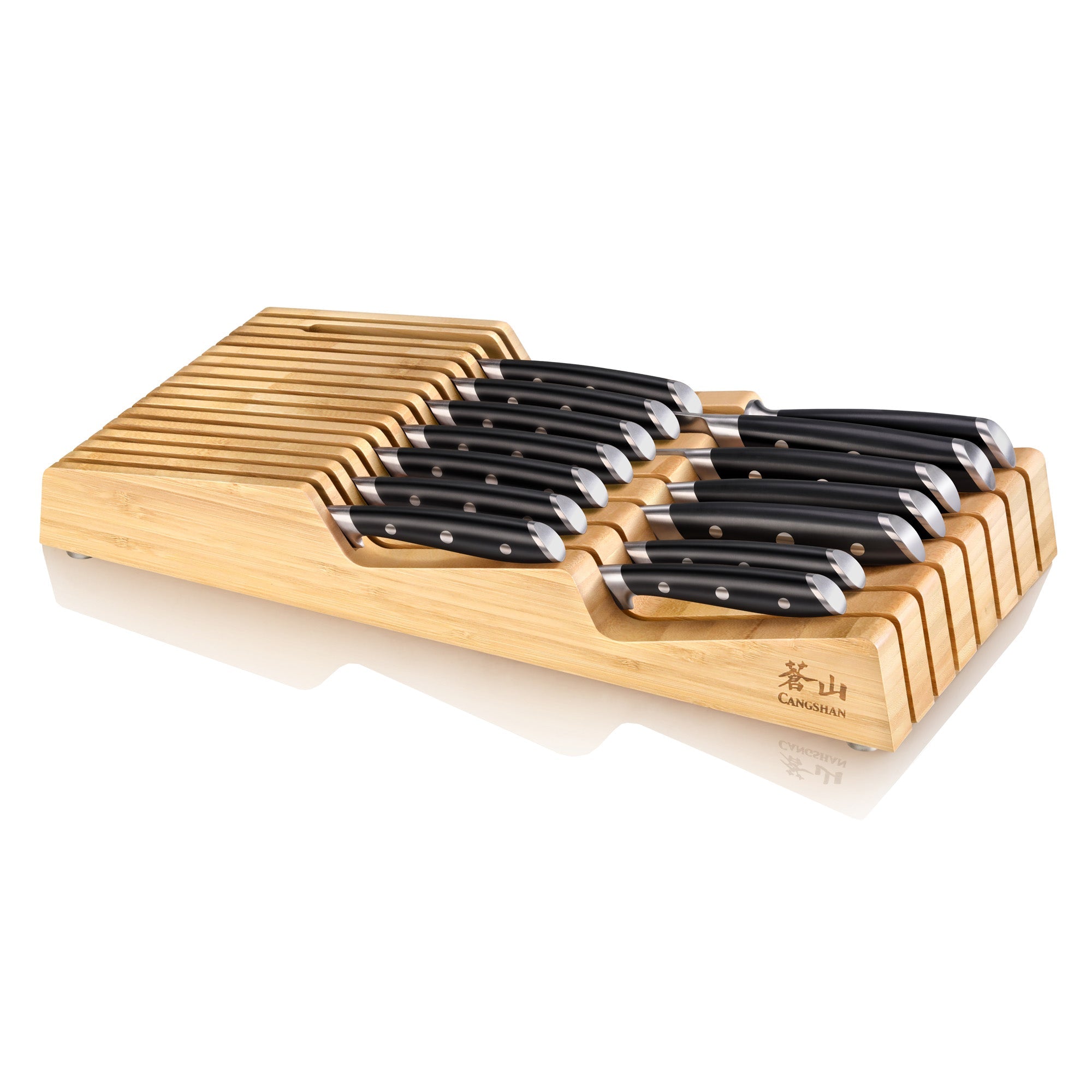 Cangshan 502810 ALPS Series 15-Piece In-Drawer Knife Set with Bamboo Tray - Black
