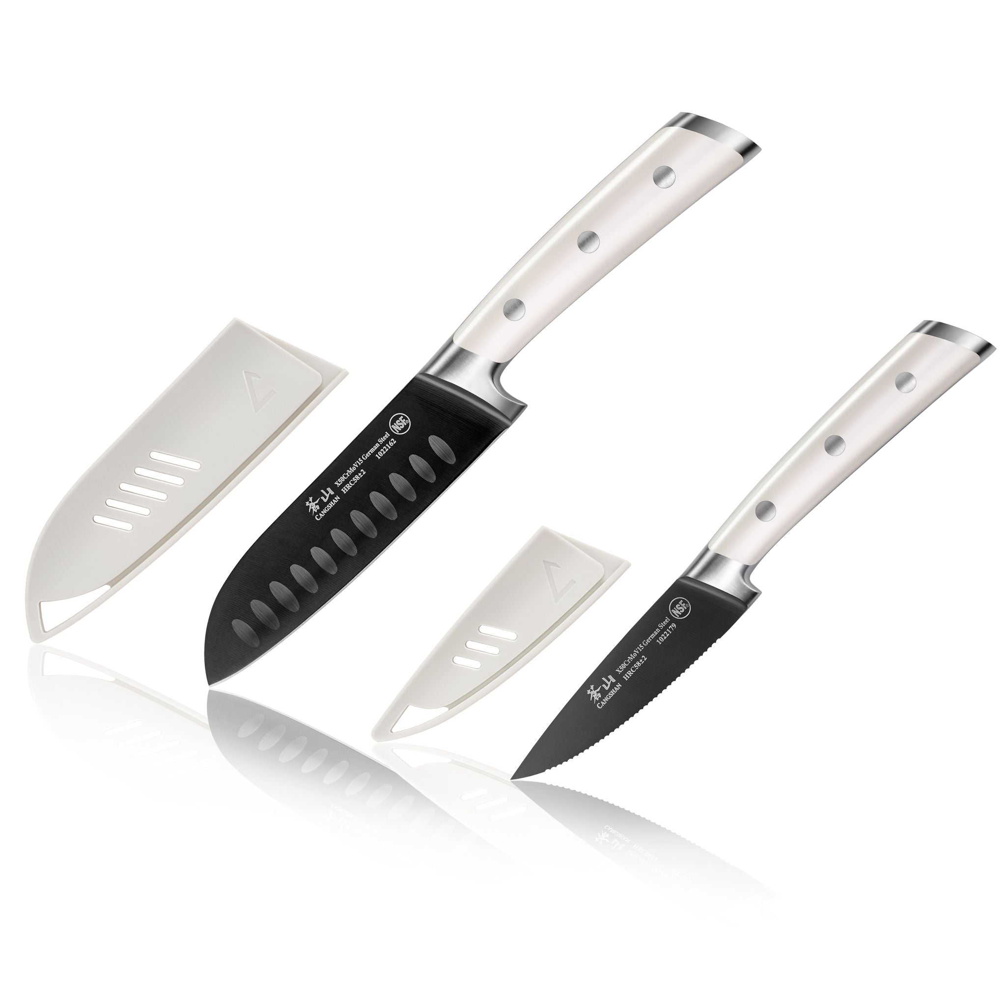 Cangshan 1022100 S+ Series 2-Piece Titanium Coated Santoku Starter Knife Set with - Vanilla White