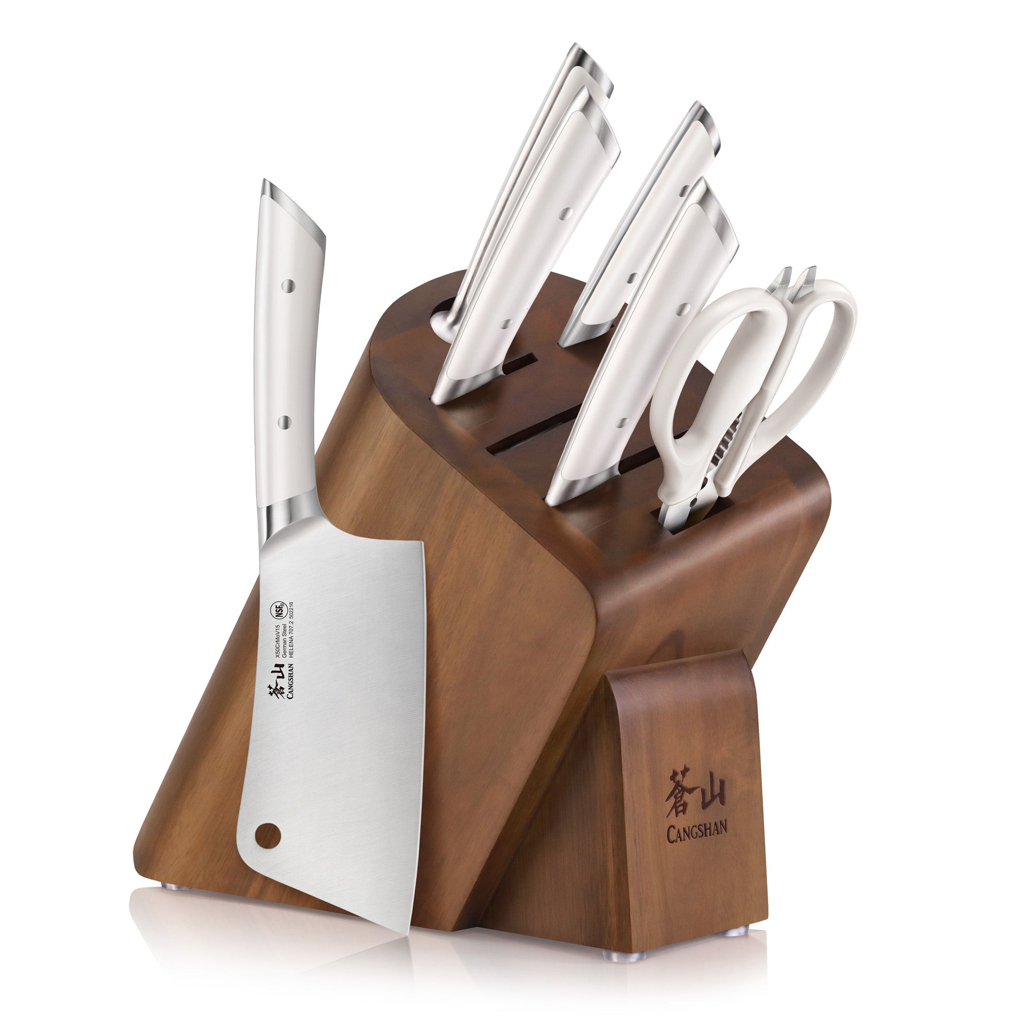 Cangshan 503428 HELENA Series Cleaver Knife Block Set - White / 7-Piece