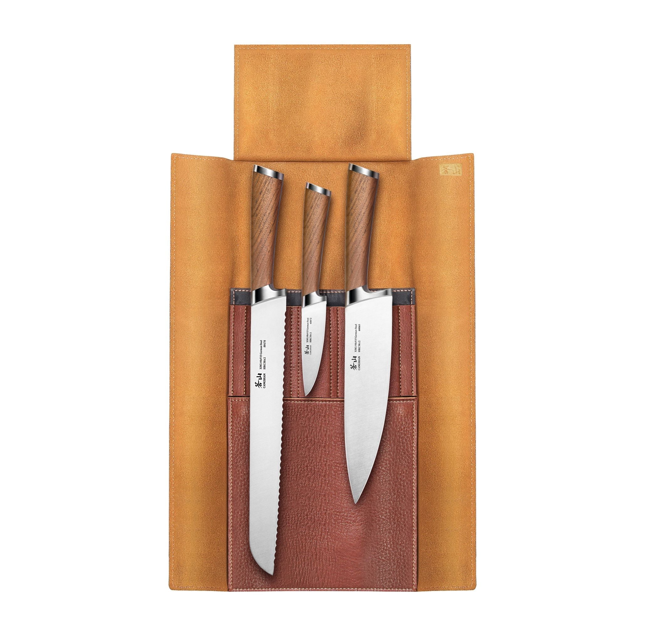 Cangshan 59939 H1 Series 4 Piece Leather Roll Knife Set