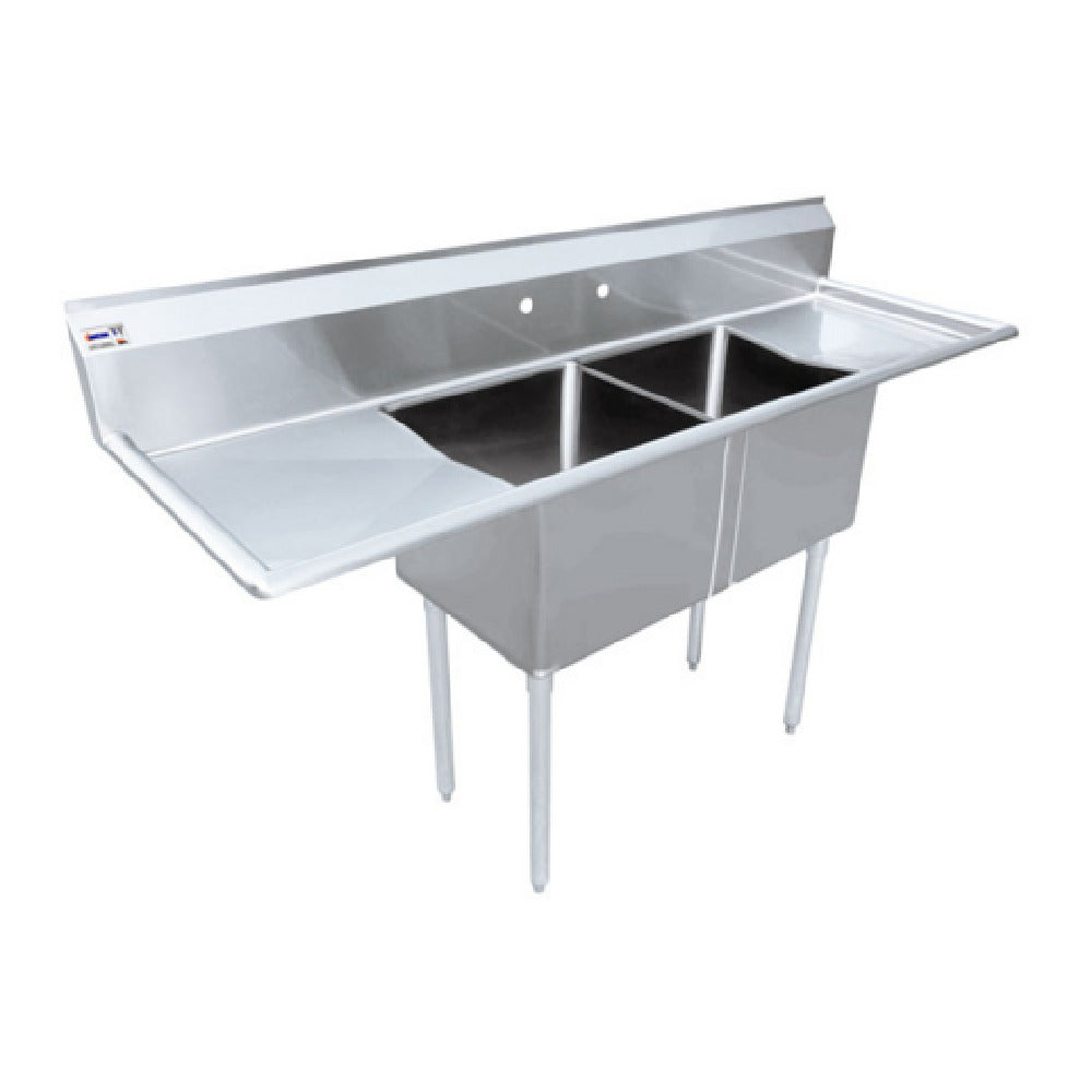 Omcan 25269 72 Inch Pot Sink Two Compartment 21 Inch Bowls Stainless Steel with Corner Drains and Backsplash