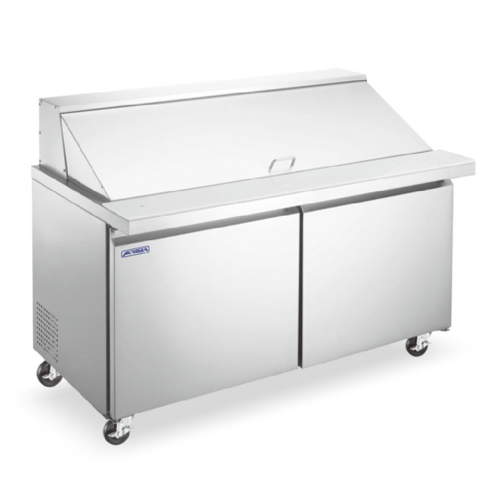Omcan 59047 60 Inch Two-section Refrigerated Prep Table Self-contained Stainless Steel