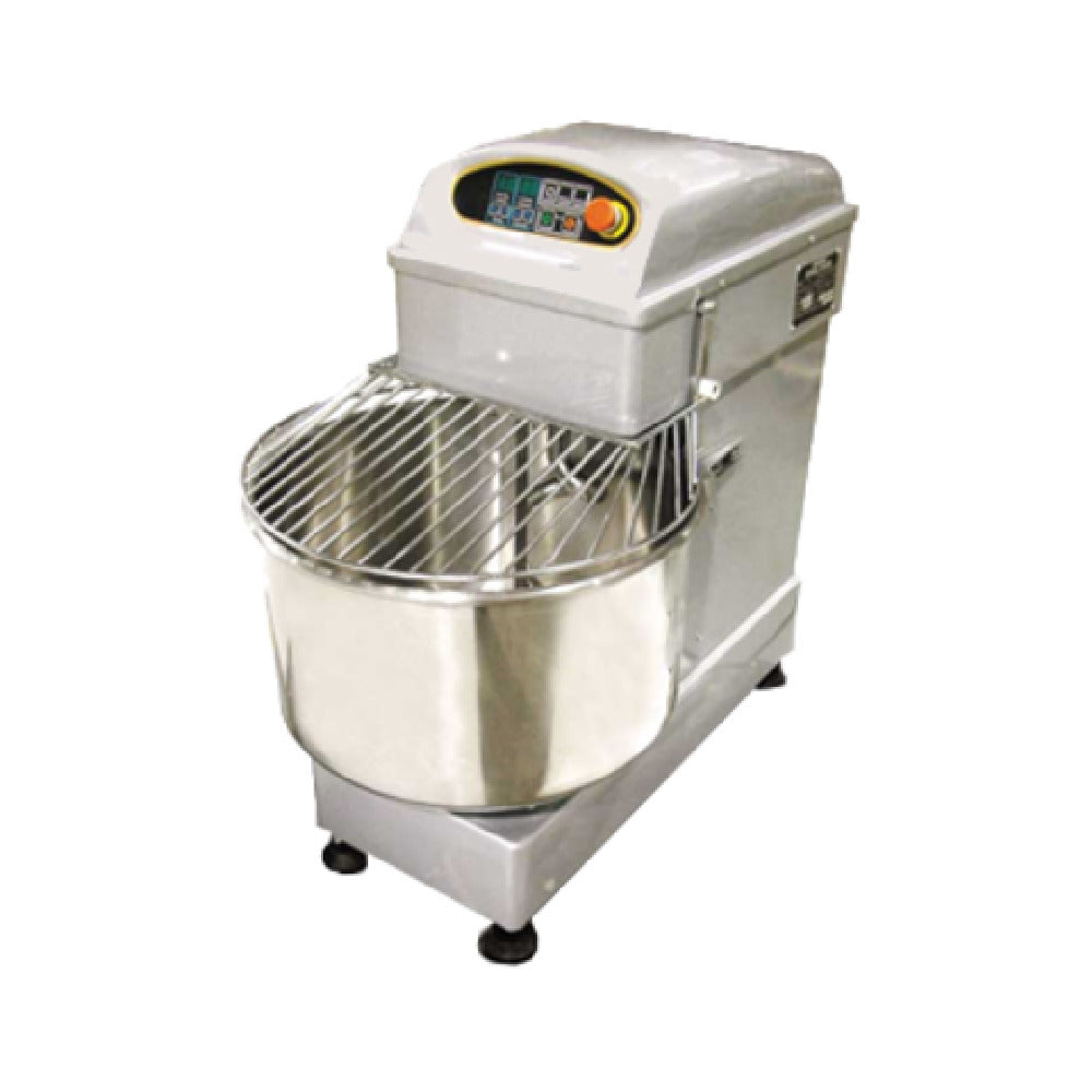 Omcan 19196 20 Inch Spiral Dough Mixer 50 L Bowl Capacity 44 Lb Kneading Capacity with Safety Cover and Attachments