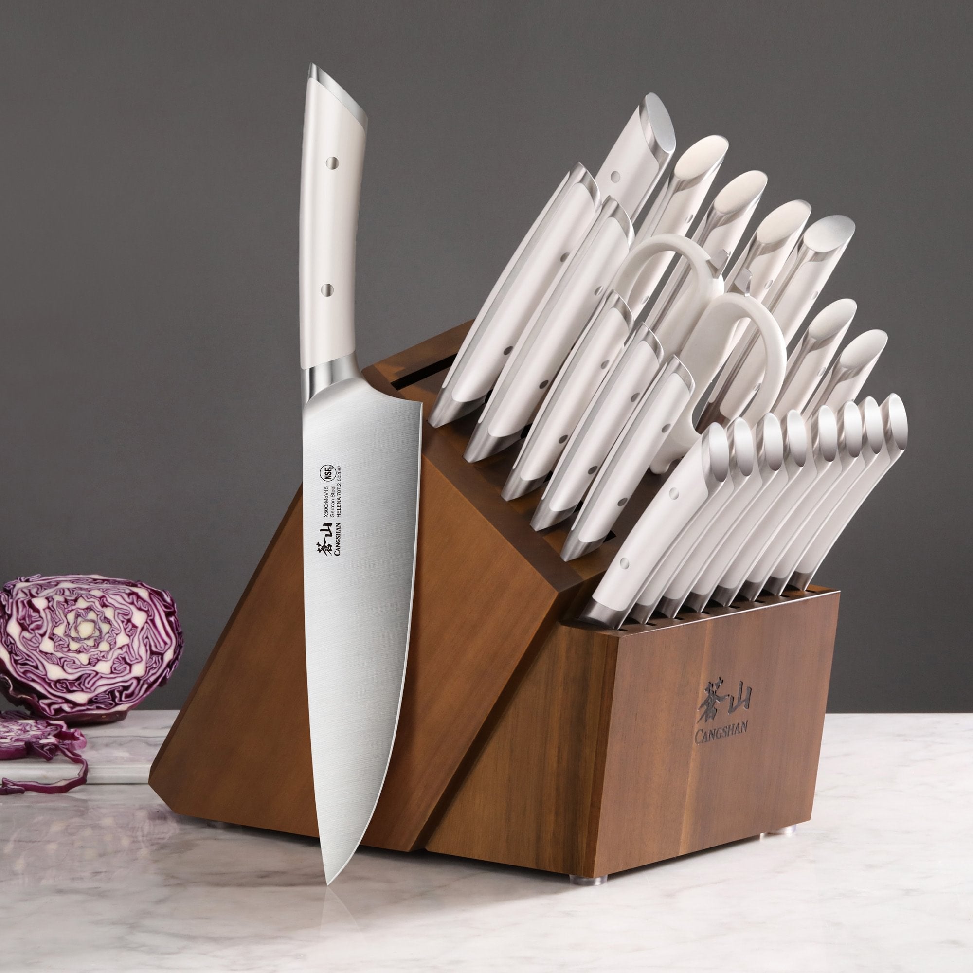 Cangshan 503510 HELENA Series 23-Piece Knife Block Set - White / 23-Piece