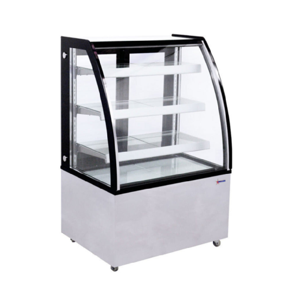 Omcan 44387 36 Inch Full Service Refrigerated Display Case Stainless Steel with Curved Glass