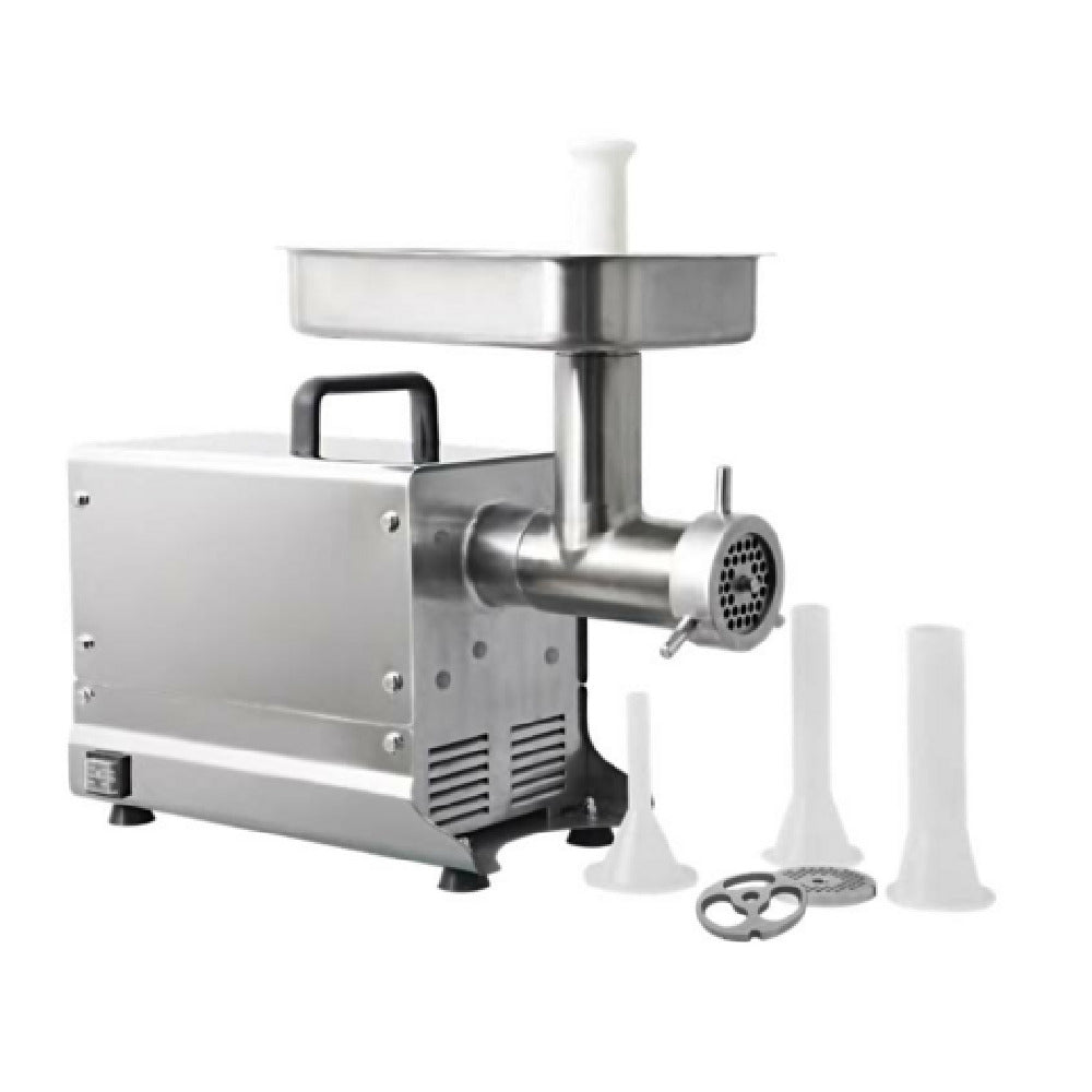 Omcan 48888 12 Inch Electric Meat Grinder Countertop Stainless Steel with Accessories