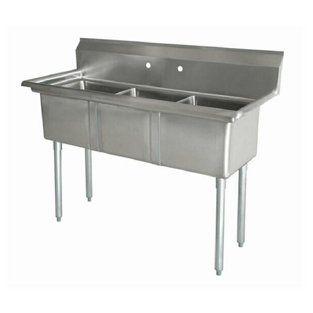 Omcan 43776 59 Inch Pot Sink Triple-compartment 18 Gauge Stainless Steel with Center Drains