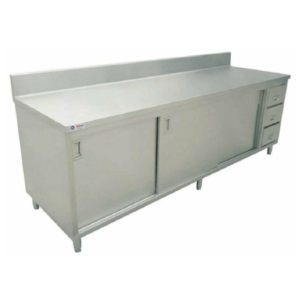 Omcan 45286 72 Inch Work Table Cabinet Base with Sliding Doors and 3 Drawers