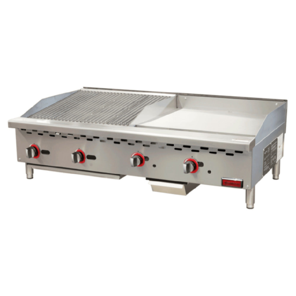 Omcan 48297 48 Inch Gas Griddle Char-Broiler Combination with 130000 BTU