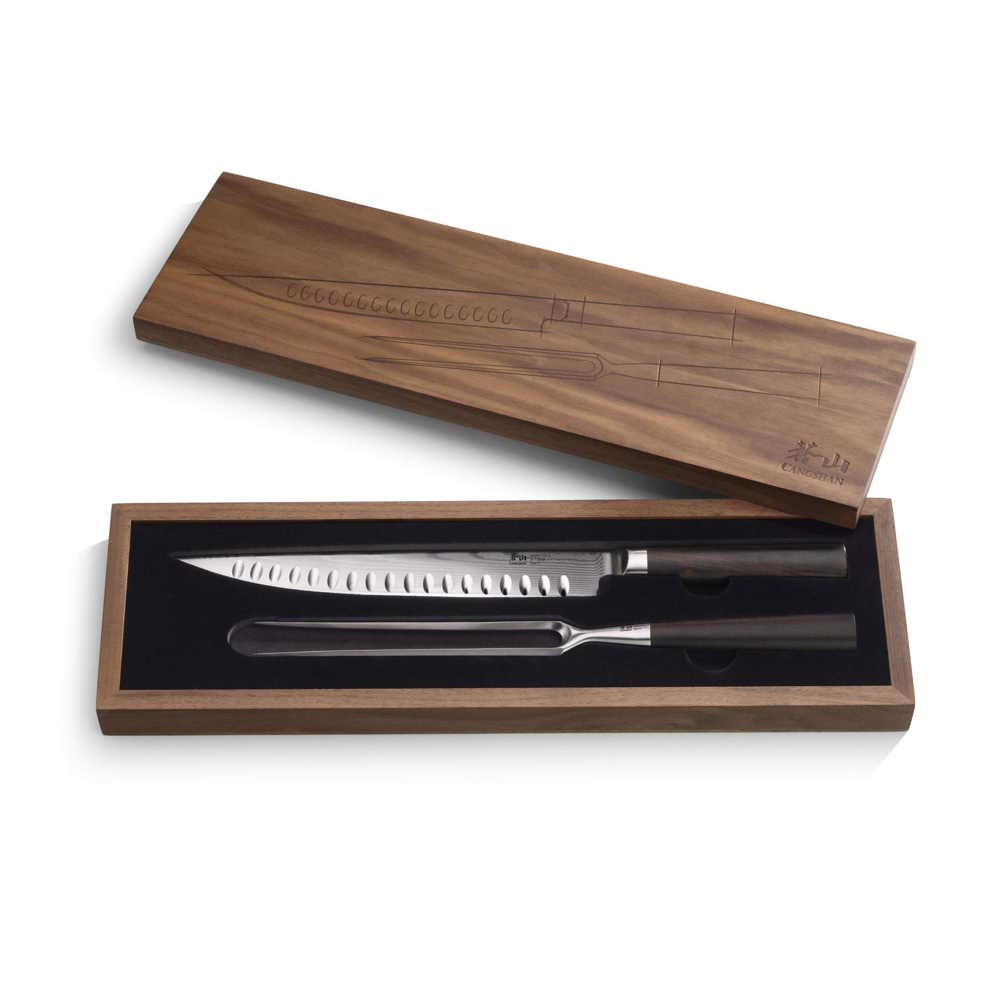 Cangshan 501158 HAKU Series 2-Piece Carving Set with Walnut Box