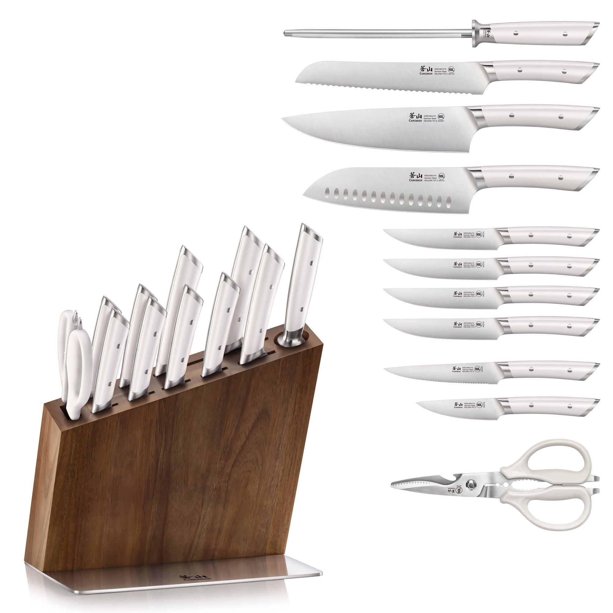 Cangshan 503480 HELENA Series 12-Piece Knife Block Set - 12-Piece / White