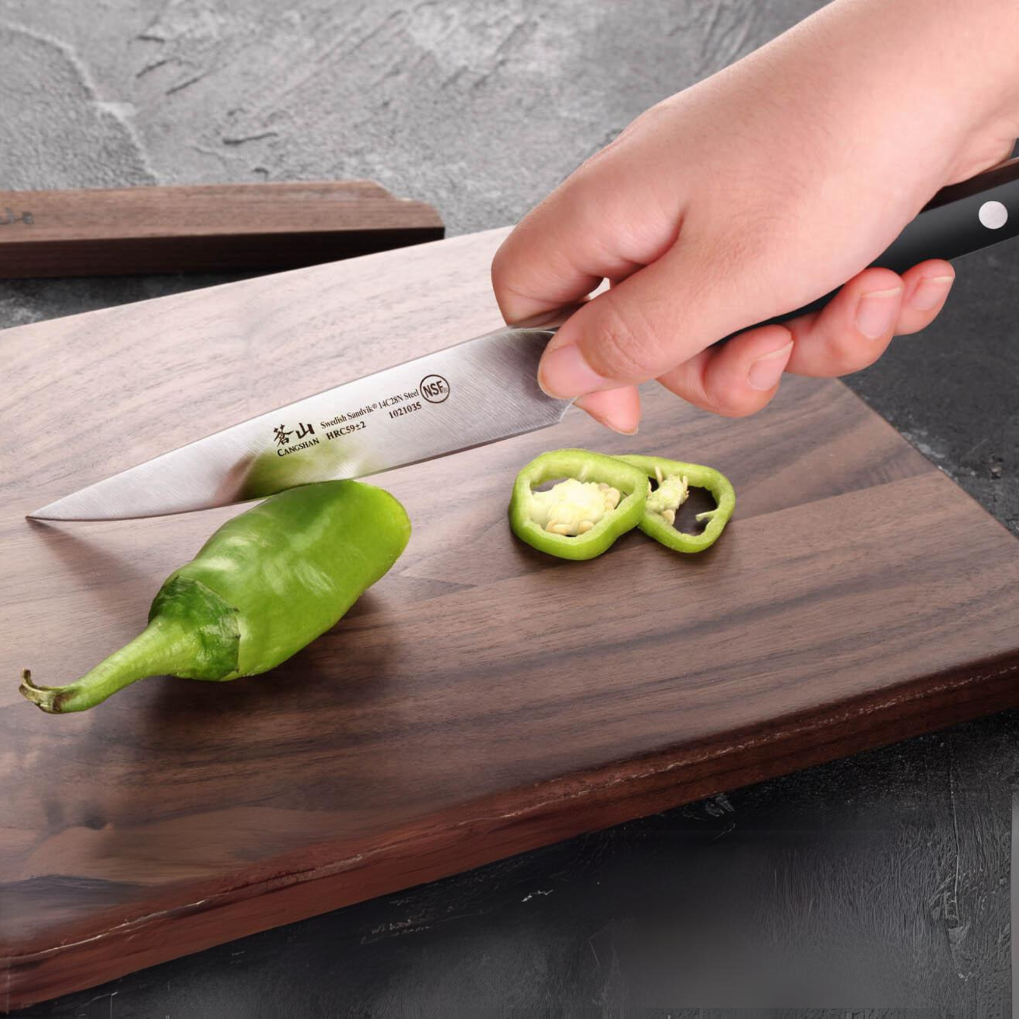 Cangshan 1021042 TC Series 5-Inch Utility Knife with Ash Wood Sheath