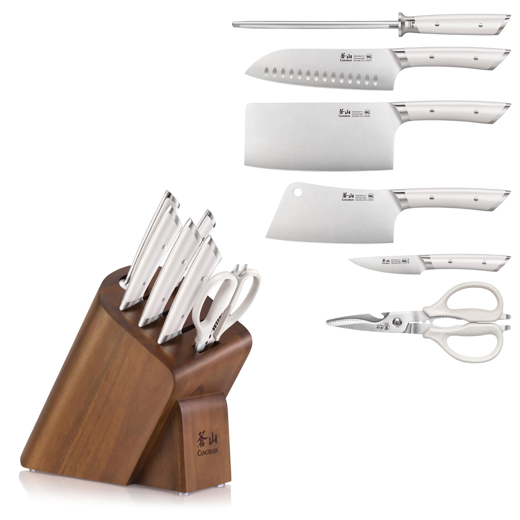 Cangshan 503428 HELENA Series Cleaver Knife Block Set - White / 7-Piece