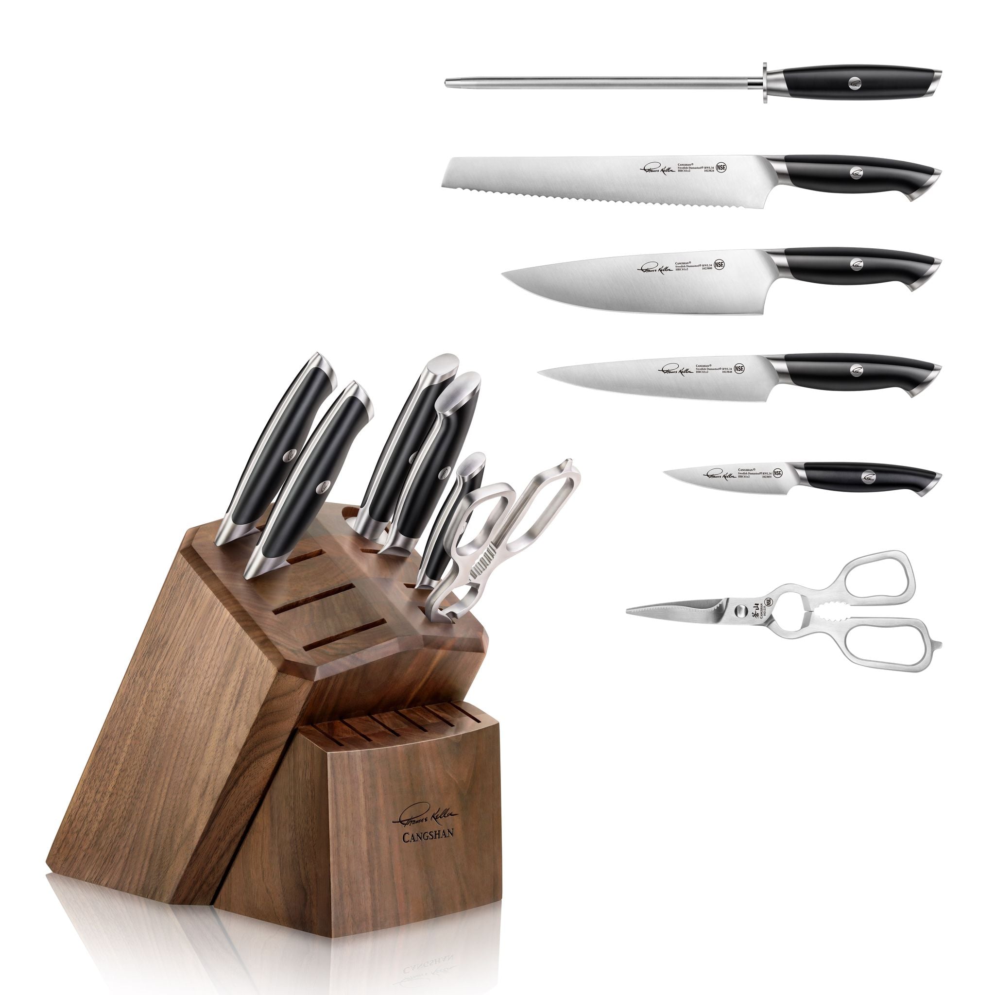 Cangshan 1025583 TKSC 7-Piece Knife Block Set with 8 Spare Slots - White