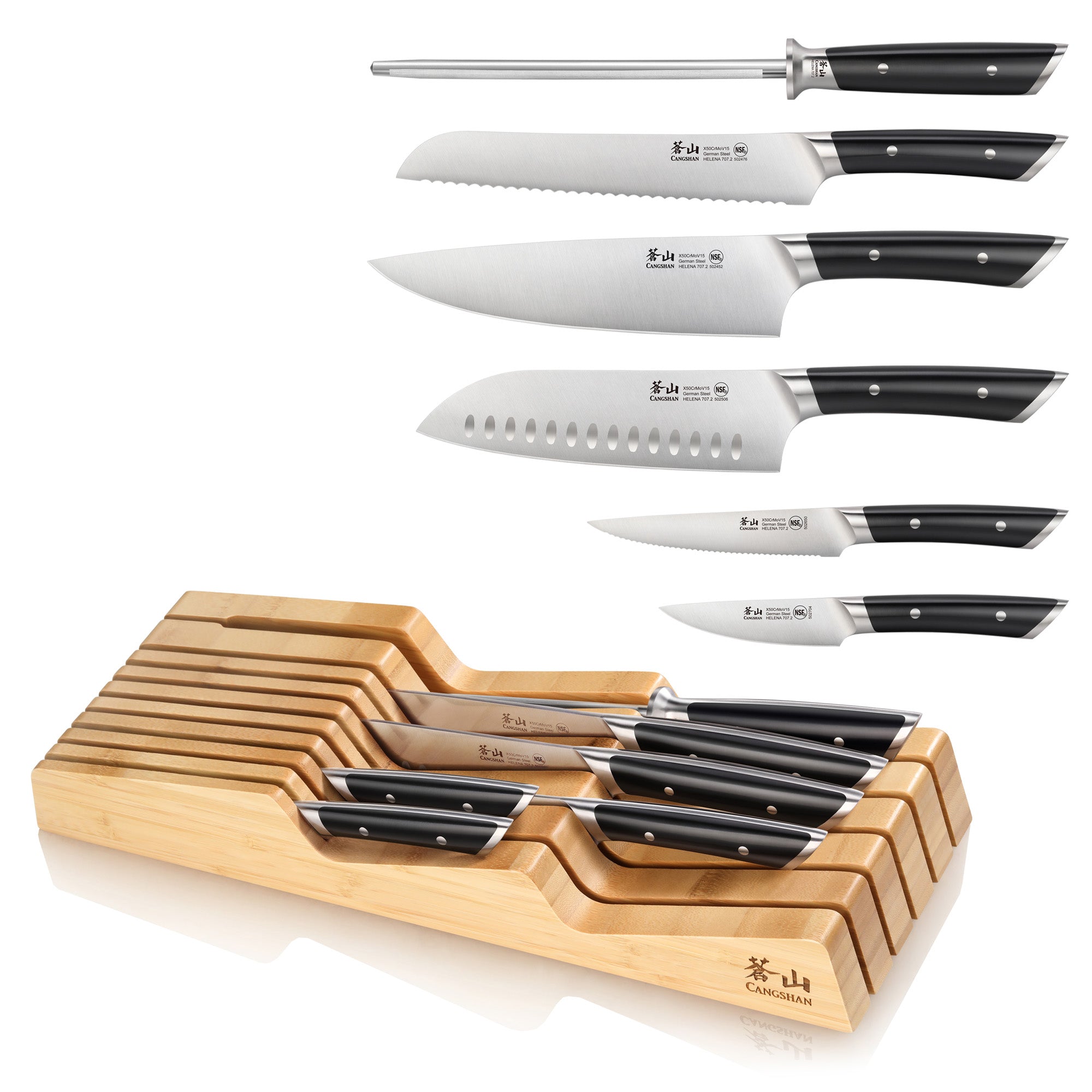 Cangshan 503442 HELENA Series 7-Piece In-Drawer Knife Set - White