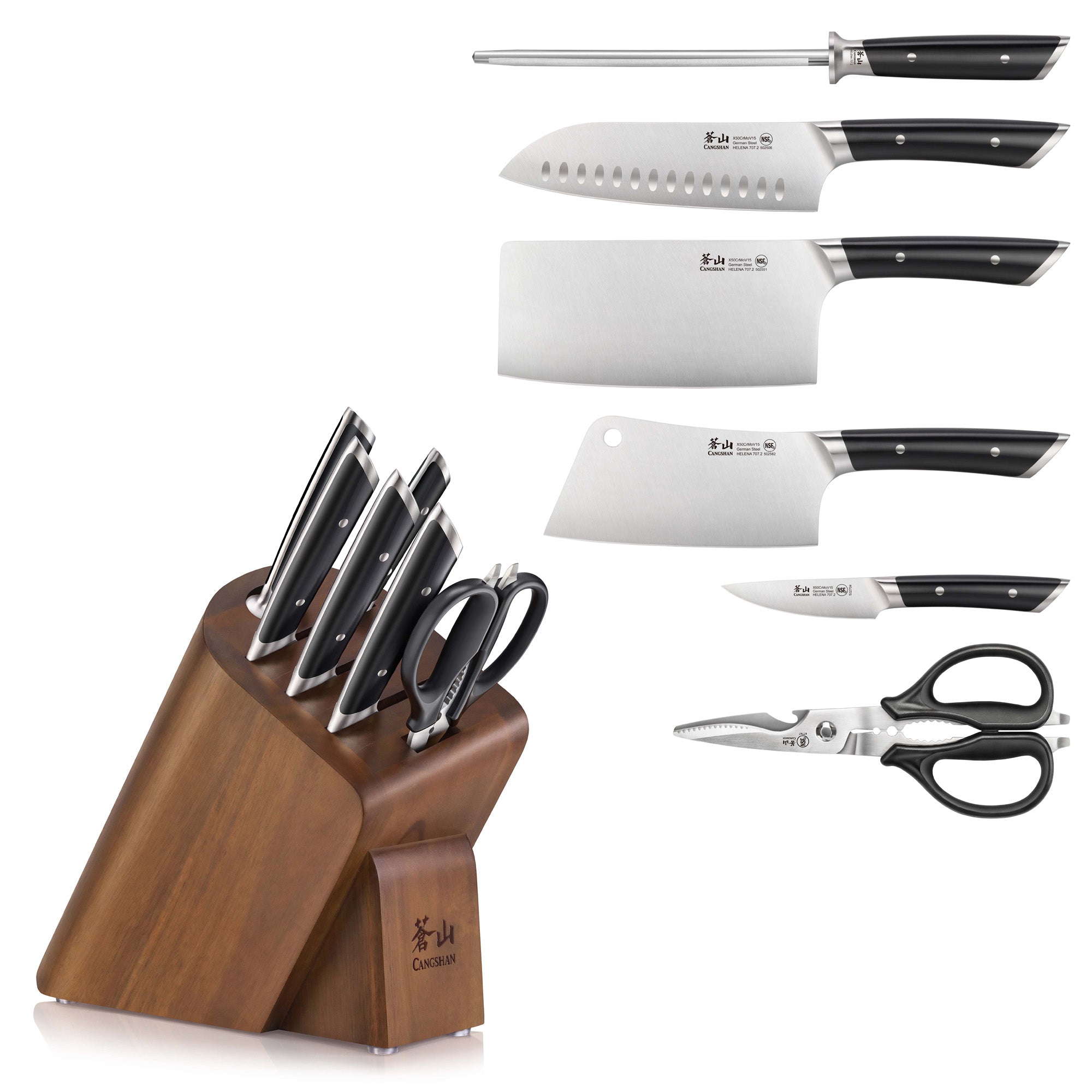 Cangshan 503213 HELENA Series Cleaver Knife Block Set - Black / 3-Piece