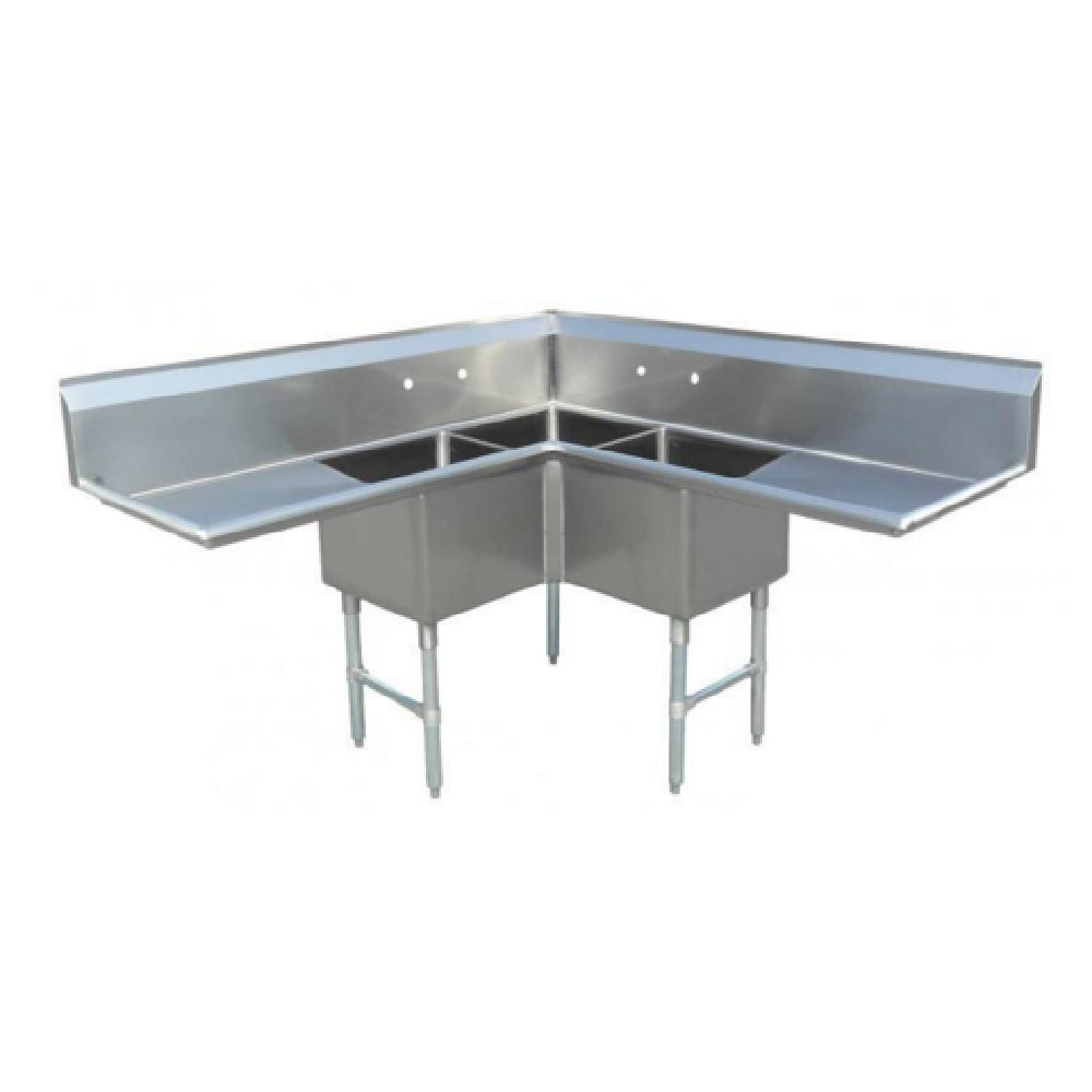 Omcan 43073 57 Inch Corner Pot Sink with Three 18 Inch Bowls