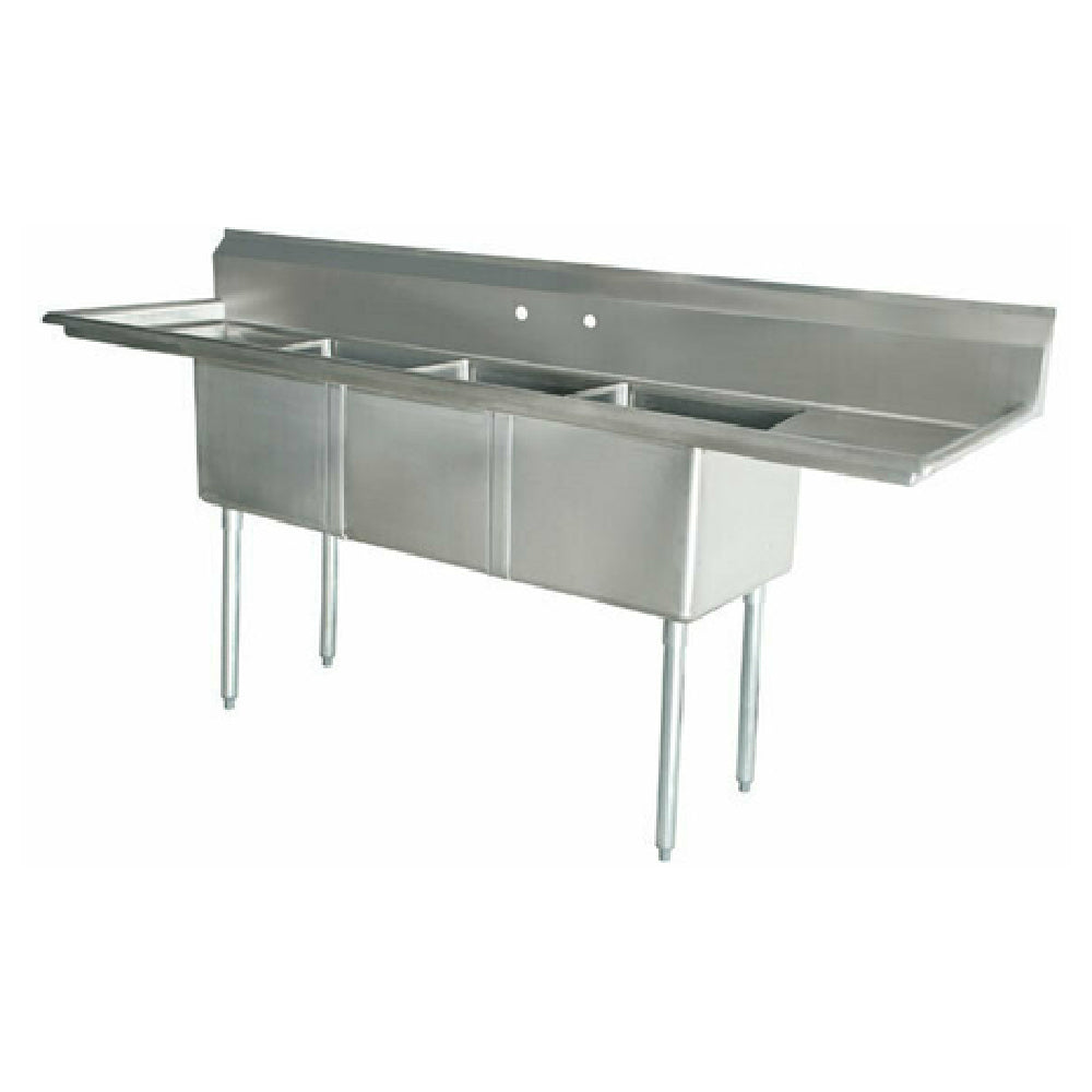 Omcan 43778 21 Inch Width Pot Sink 3 Compartment 18 Gauge Stainless Steel with Left and Right Drainboards