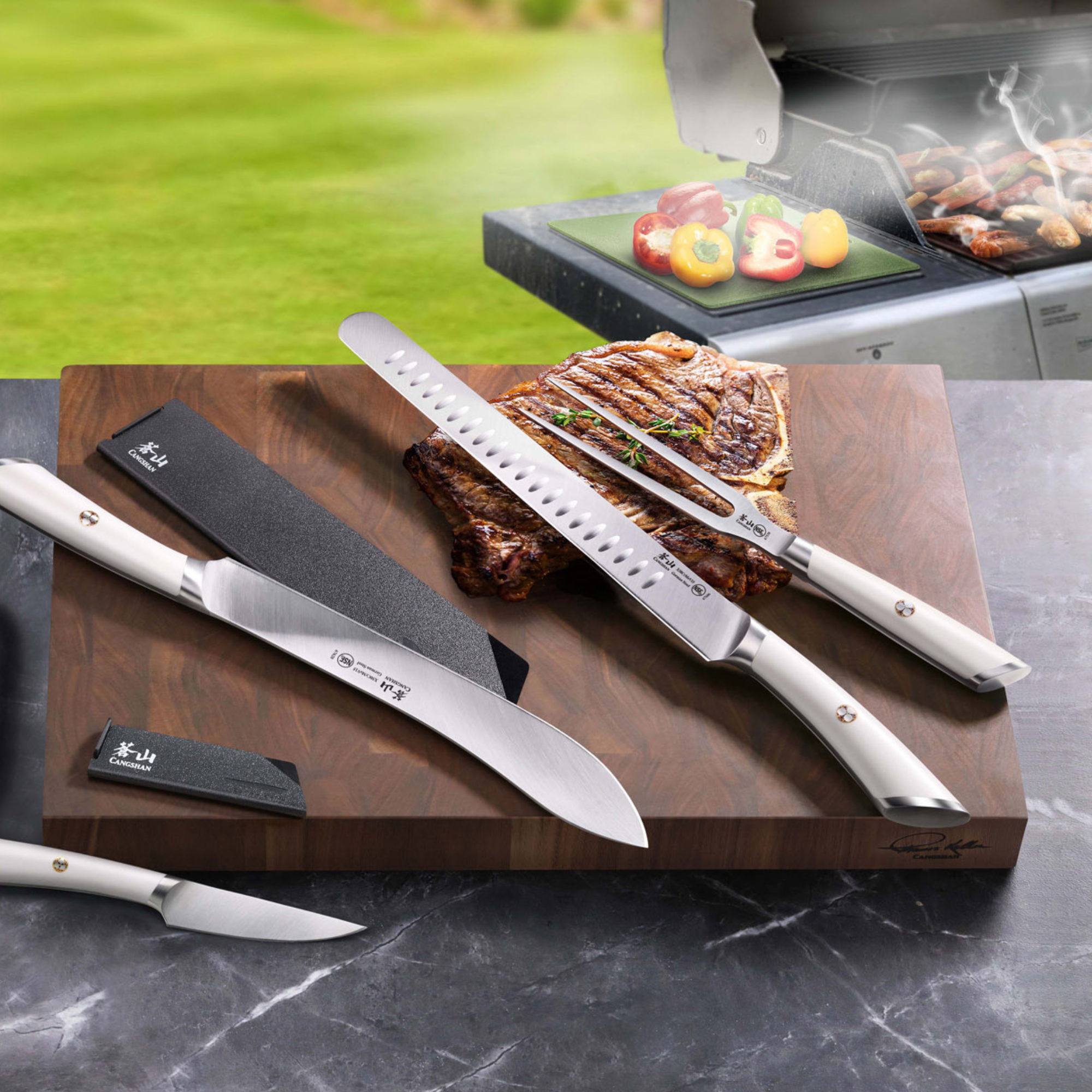 Cangshan 1026993 ELBERT Series 6-Piece BBQ Knife Kit - Black