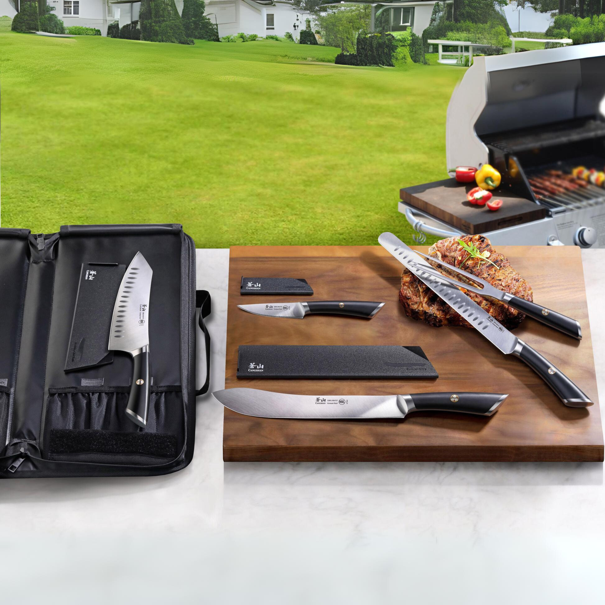 Cangshan 1026993 ELBERT Series 6-Piece BBQ Knife Kit - Black