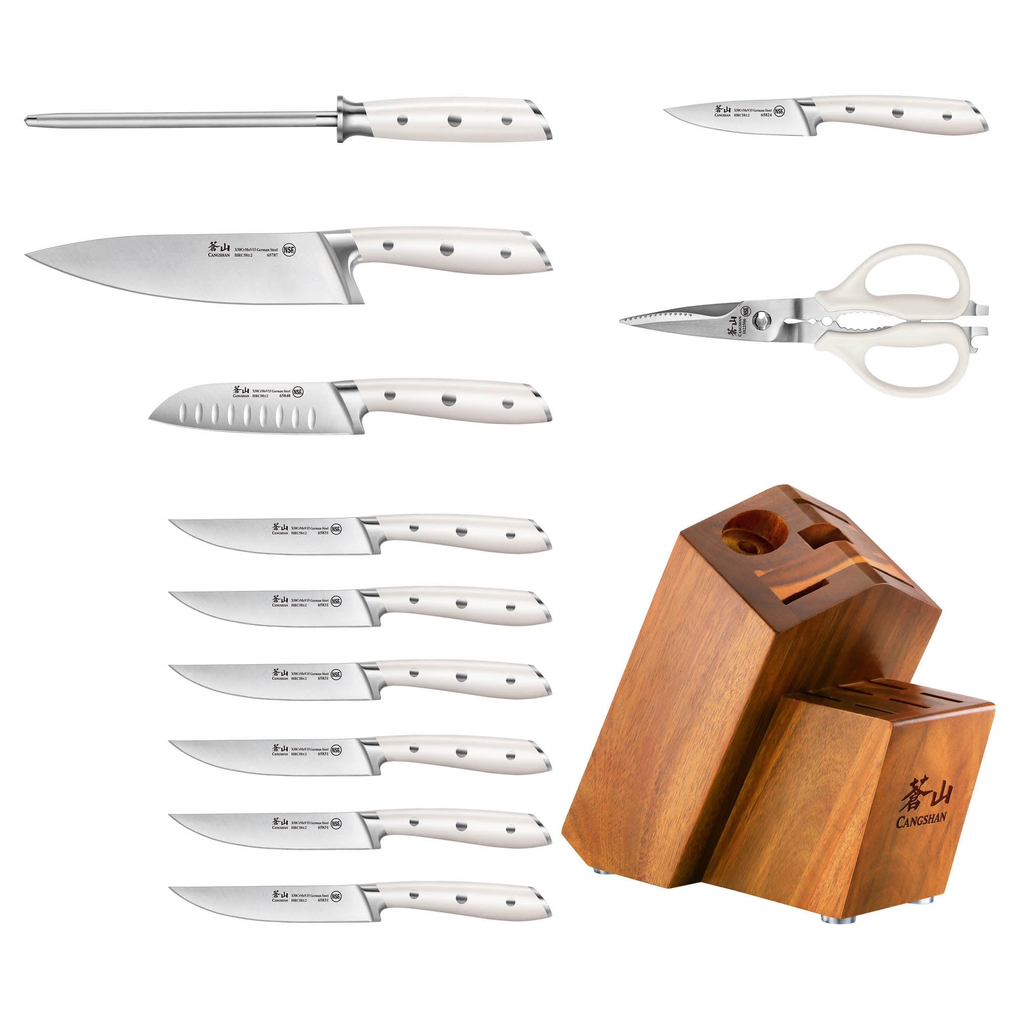 Cangshan 1026665 ALPS Series 12-Piece Knife Block Set - White