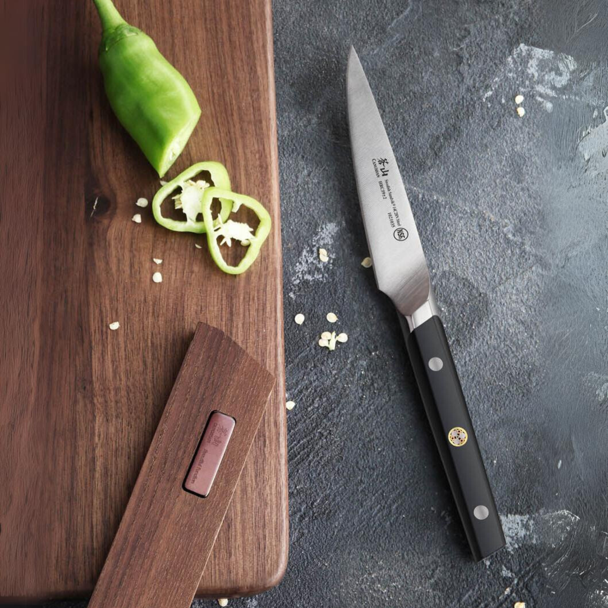 Cangshan 1021042 TC Series 5-Inch Utility Knife with Ash Wood Sheath