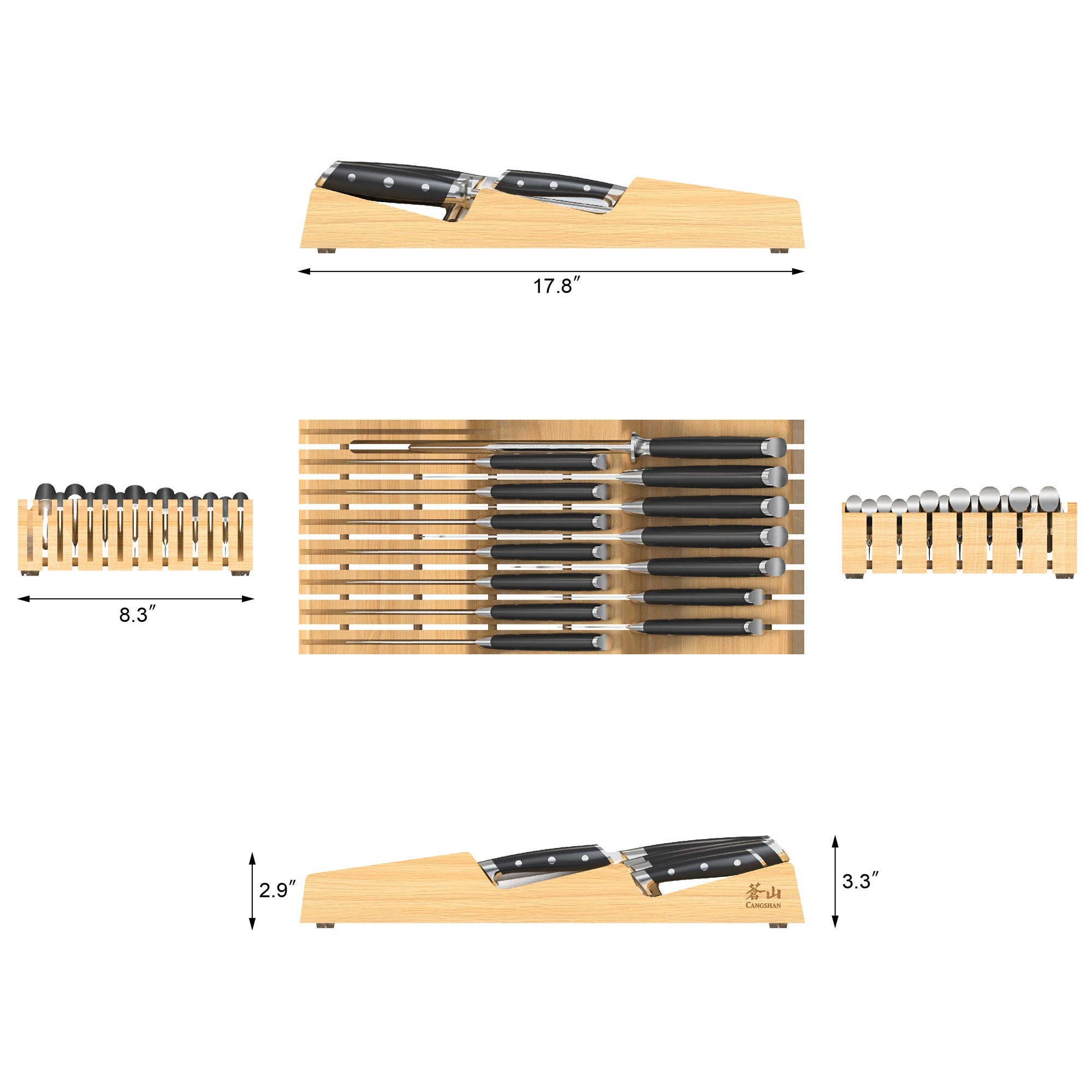 Cangshan 502810 ALPS Series 15-Piece In-Drawer Knife Set with Bamboo Tray - Black