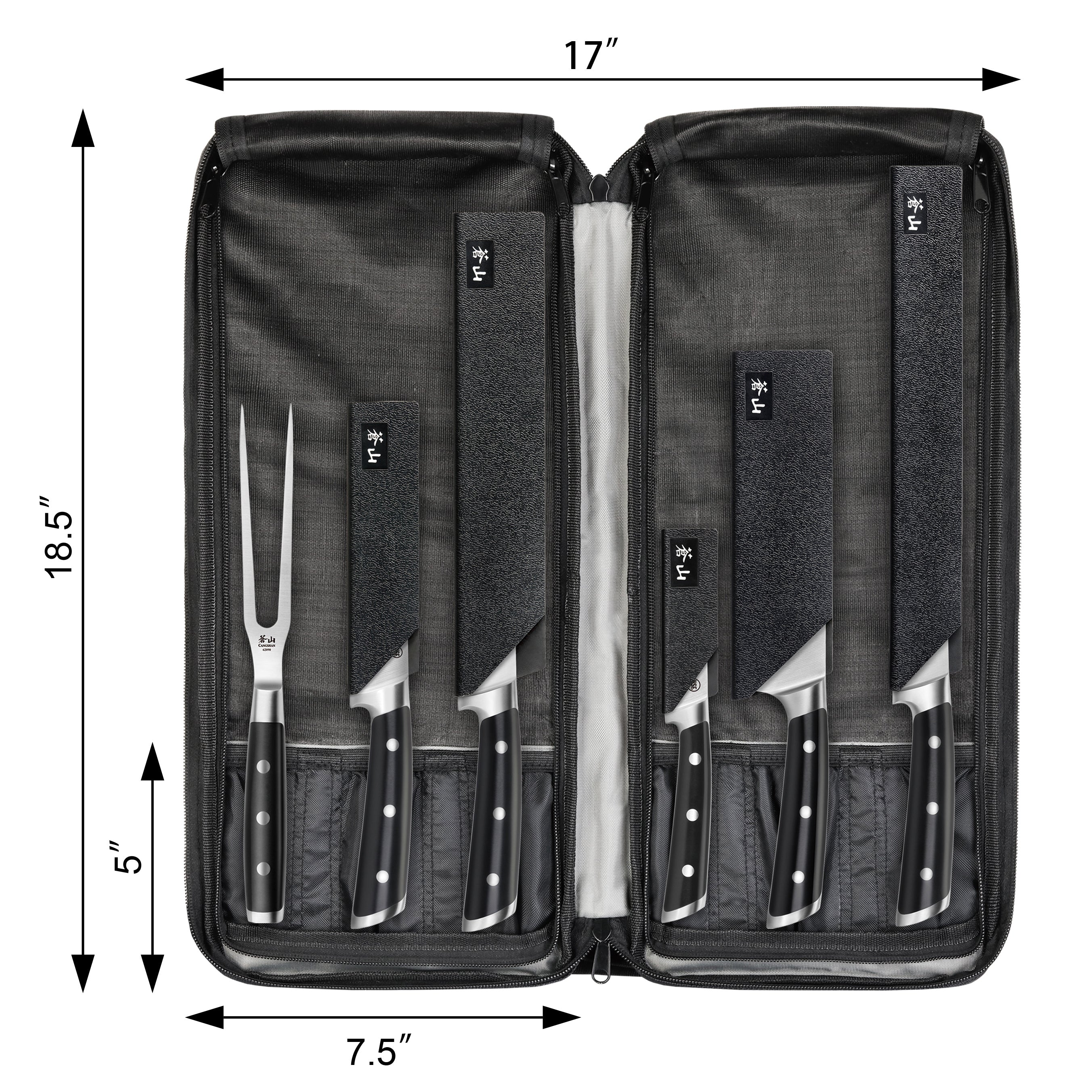 Cangshan 1023770 7-Piece Cut-Resistant Nylon Cutlery Knife Bag with Strap