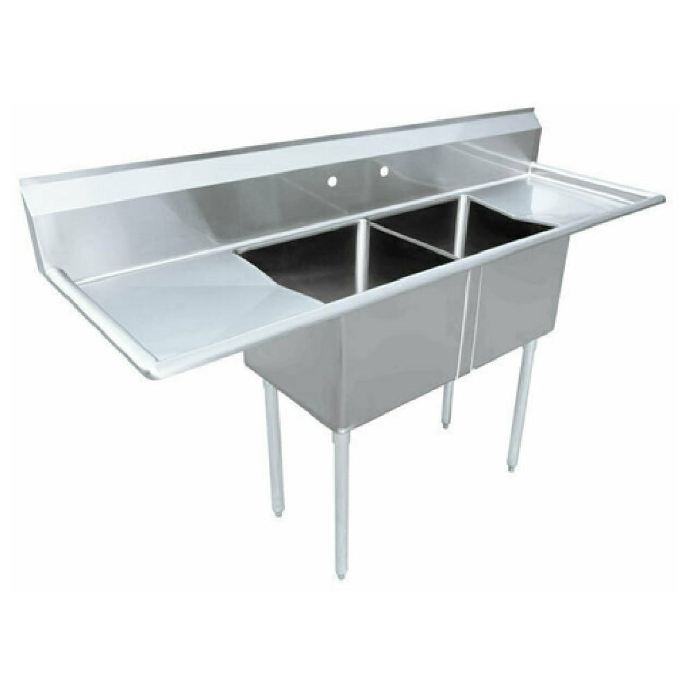 Omcan 43767 72 Inch Pot Sink with (2) 18 Inch Bowls and Drainboards