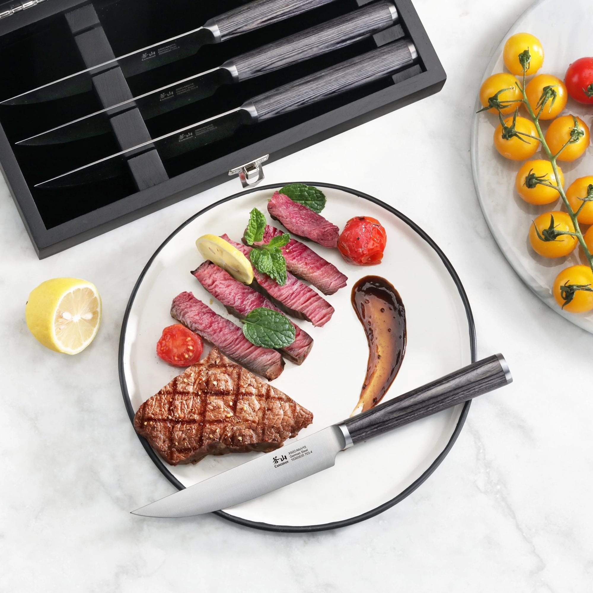 Cangshan 10300535 4-Piece Pakkawood Steak Knife Set with Wood Box