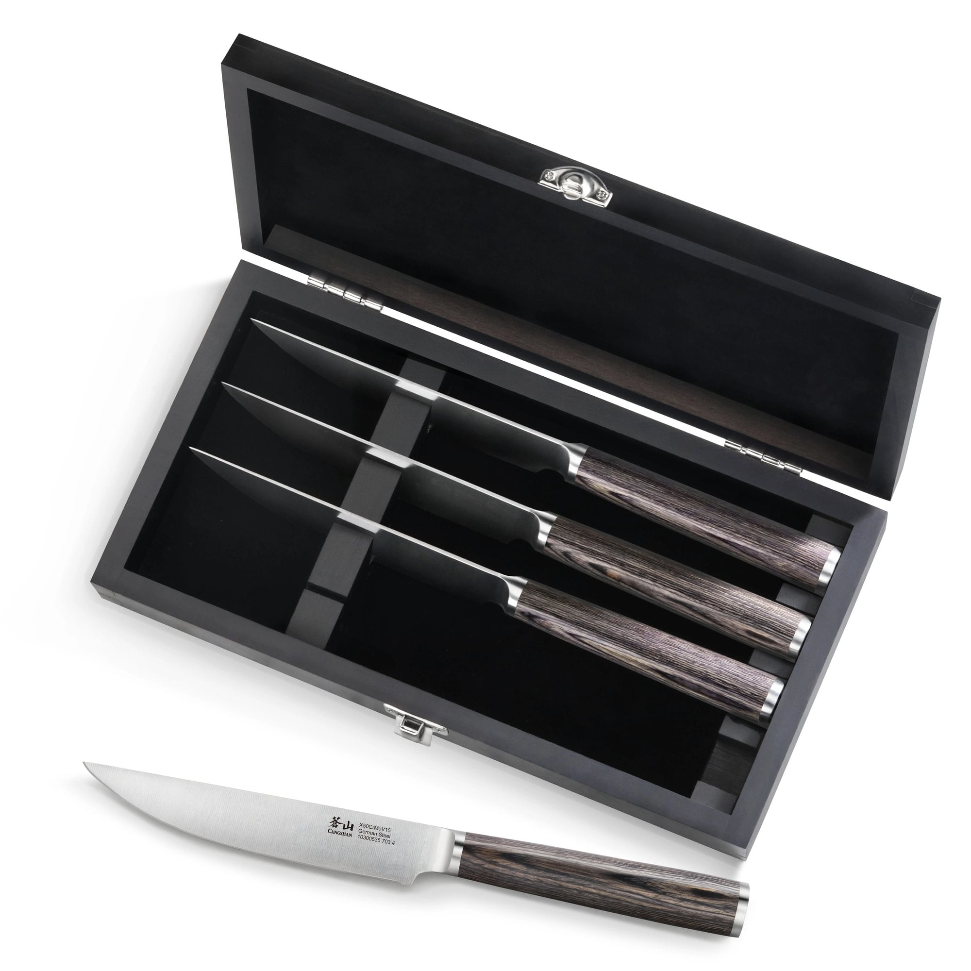 Cangshan 10300535 4-Piece Pakkawood Steak Knife Set with Wood Box