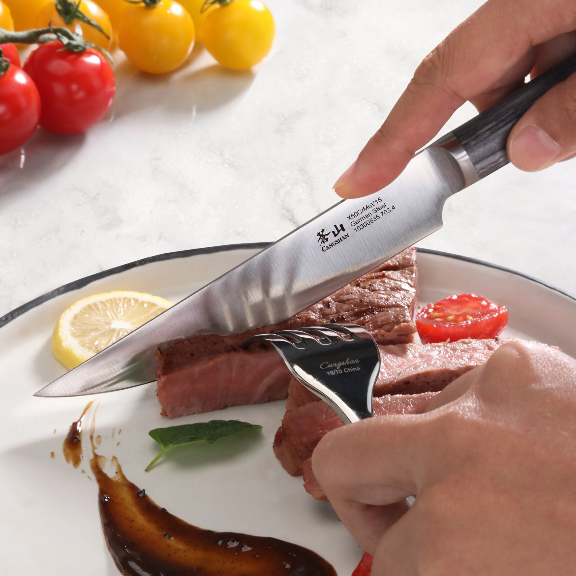 Cangshan 10300535 4-Piece Pakkawood Steak Knife Set with Wood Box