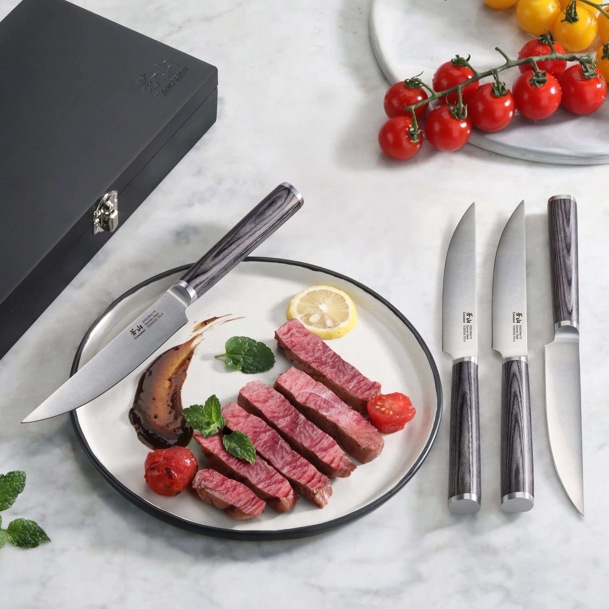 Cangshan 10300535 4-Piece Pakkawood Steak Knife Set with Wood Box