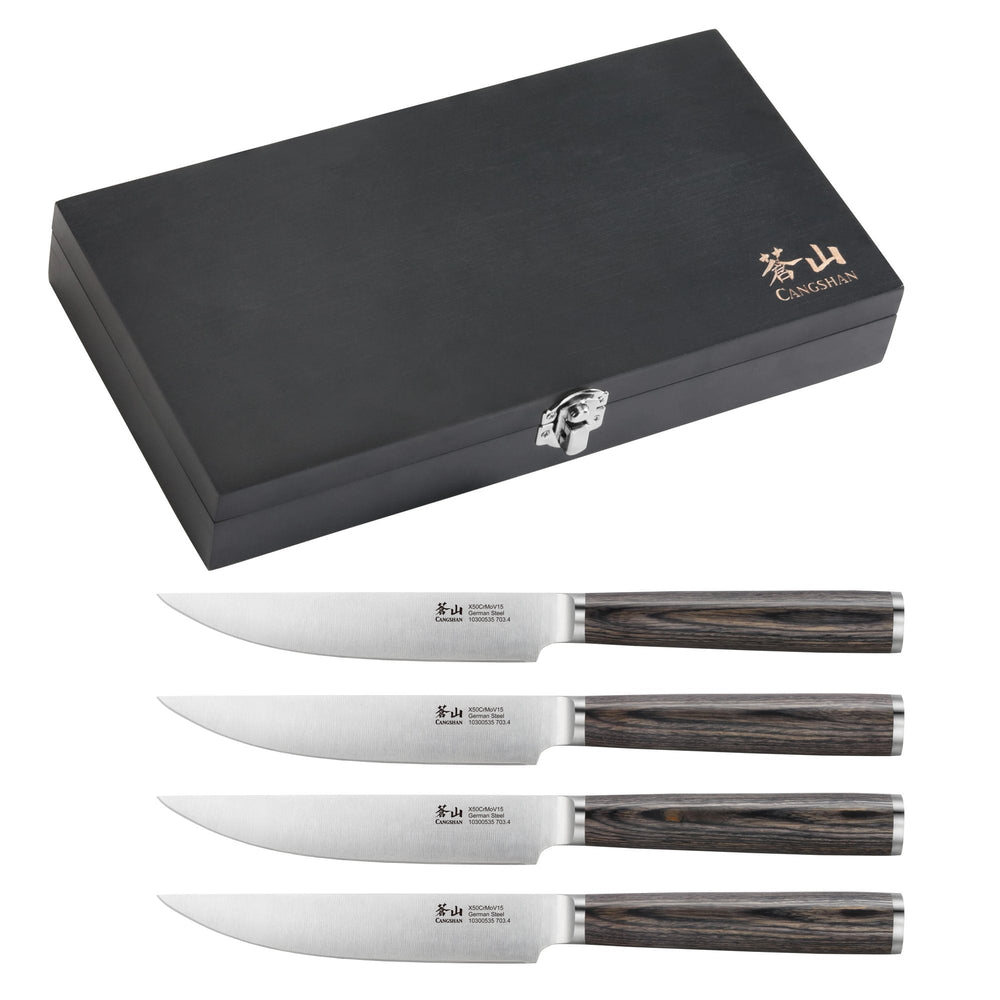 Cangshan 10300535 4-Piece Pakkawood Steak Knife Set with Wood Box
