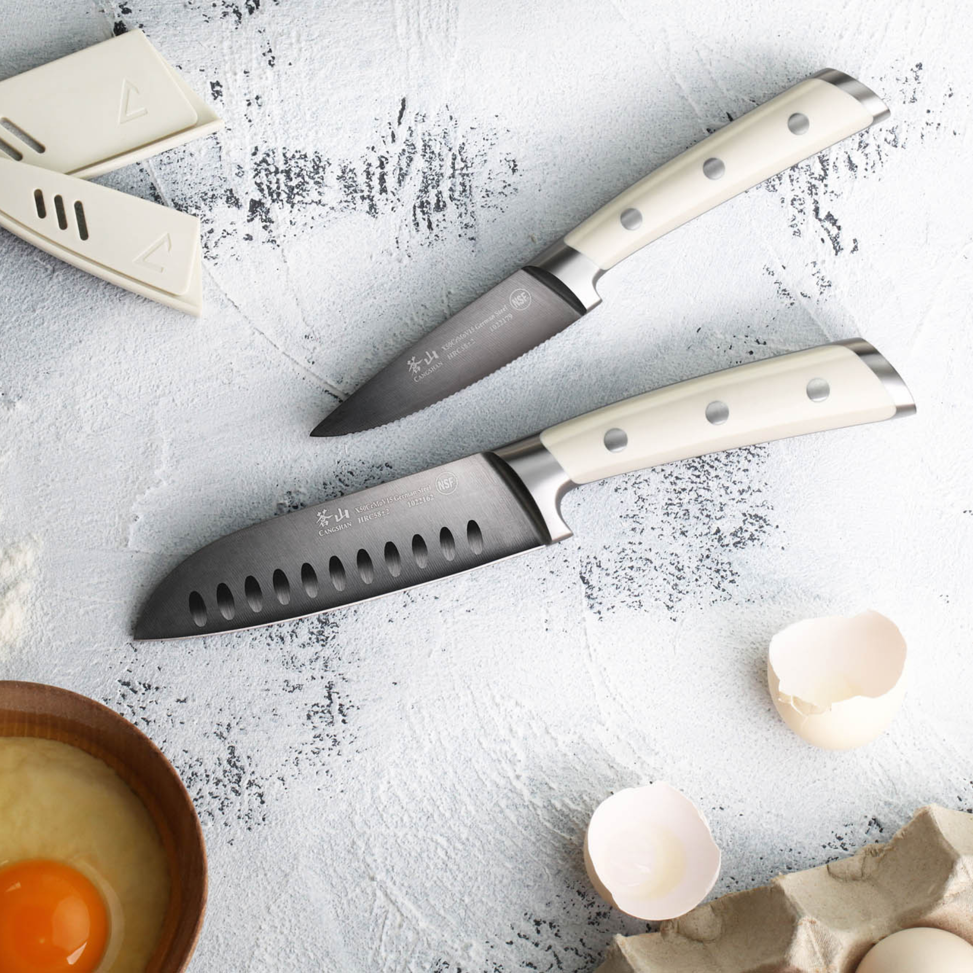 Cangshan 1022131 S+ Series 2-Piece Titanium Coated Santoku Starter Knife Set with - Jupiter Red