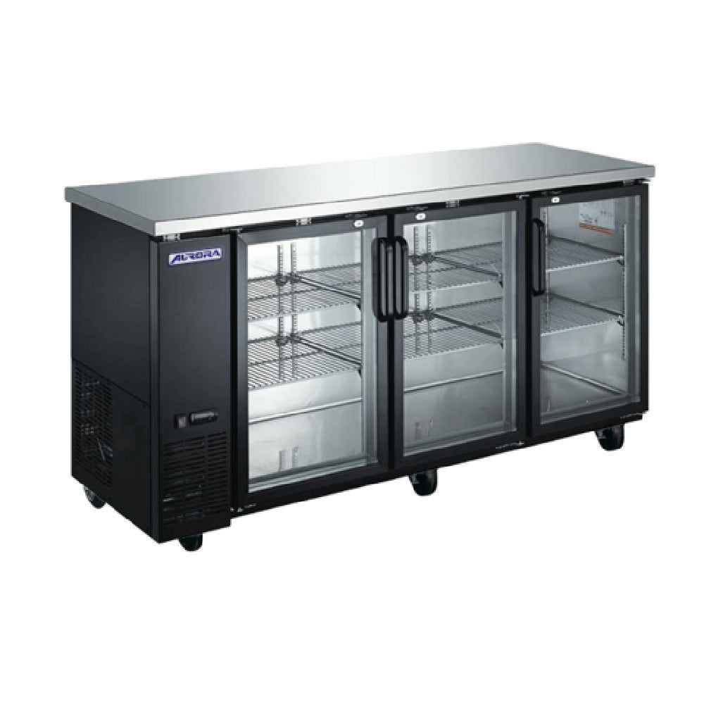 Omcan 59062 72 Inch Aurora Refrigerated Back Bar Cooler 19.6 cu ft Black