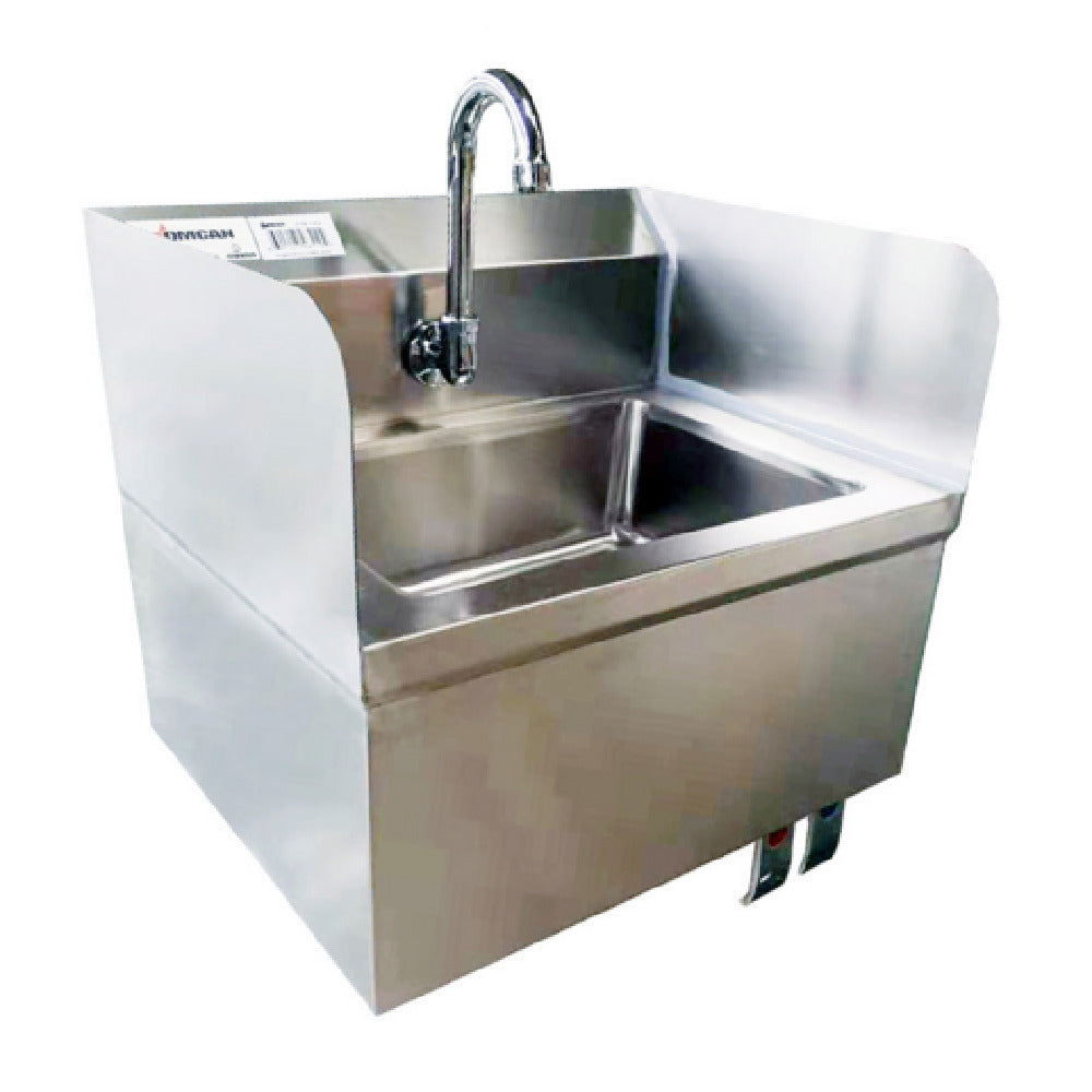 Omcan 46512 10 Inch Hand Sink with Knee Valve Assembly and Side Splashes Stainless Steel