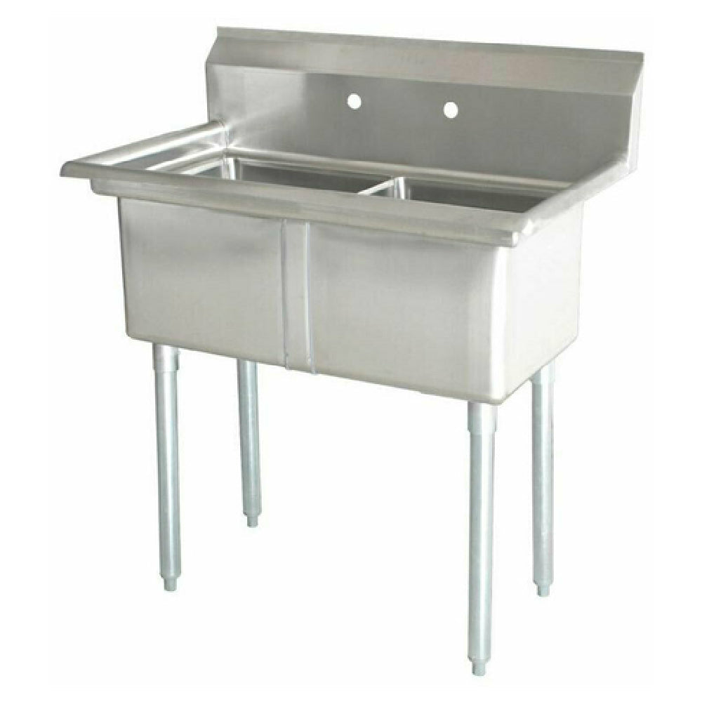 Omcan 43769 41 Inch Pot Sink 2 Compartment 18 Inch Bowls Stainless Steel with Center Drains